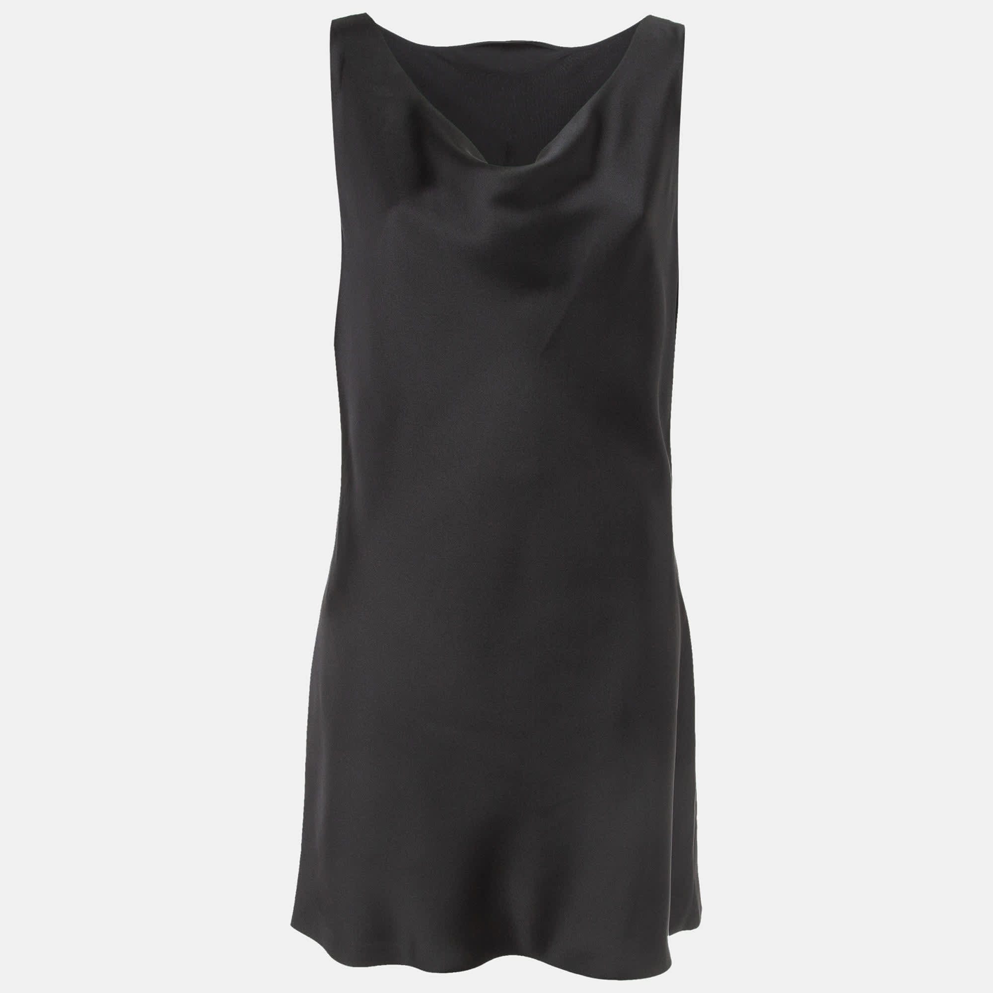 Norma Kamali Black Satin Cowl Neck Mini Dress