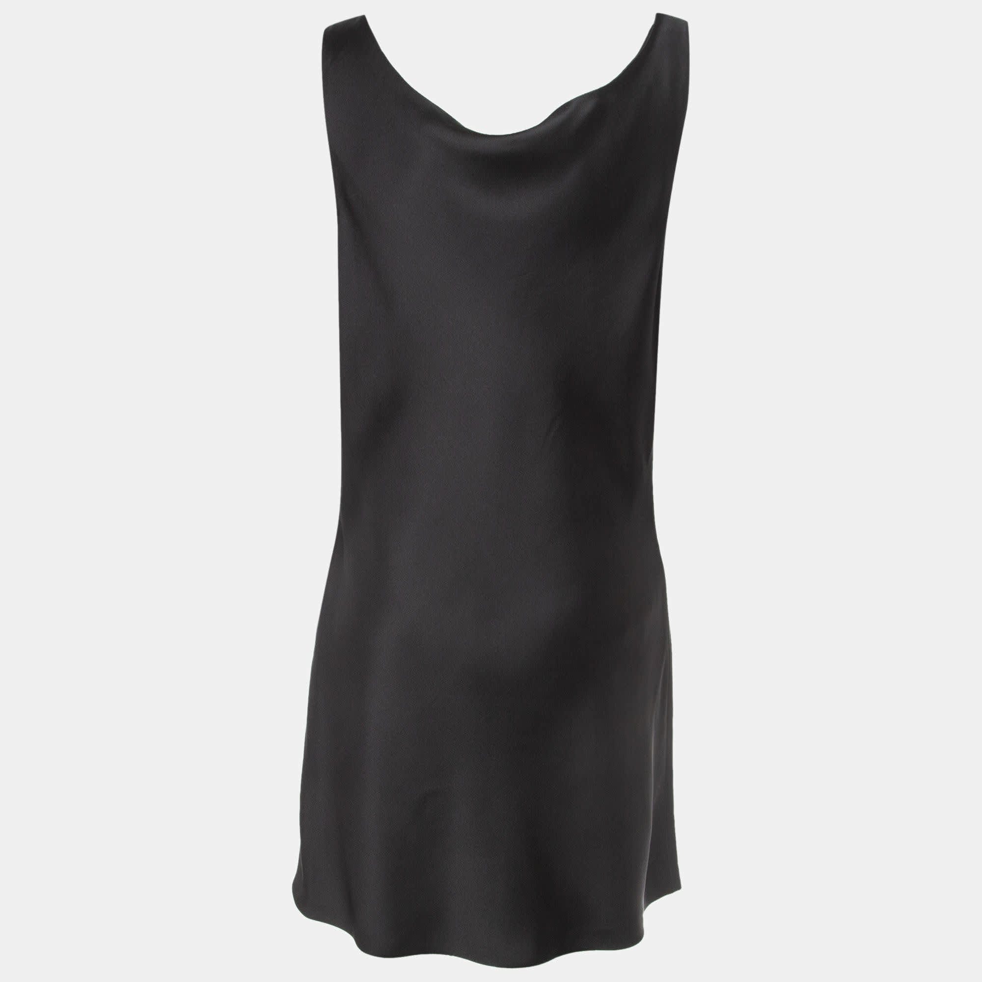 Norma Kamali Black Satin Cowl Neck Mini Dress