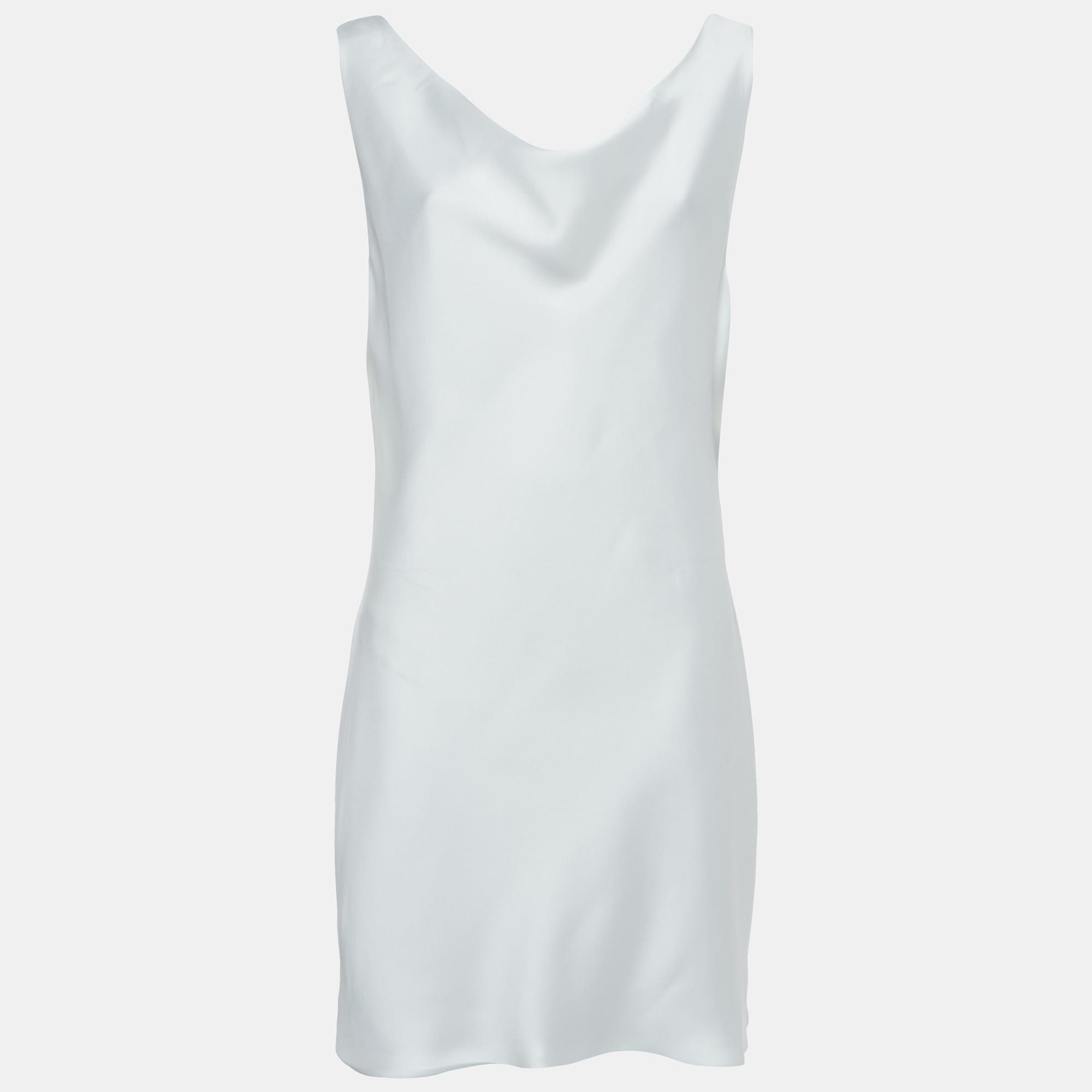 Norma Kamali White Satin Cowl Neck Mini Dress