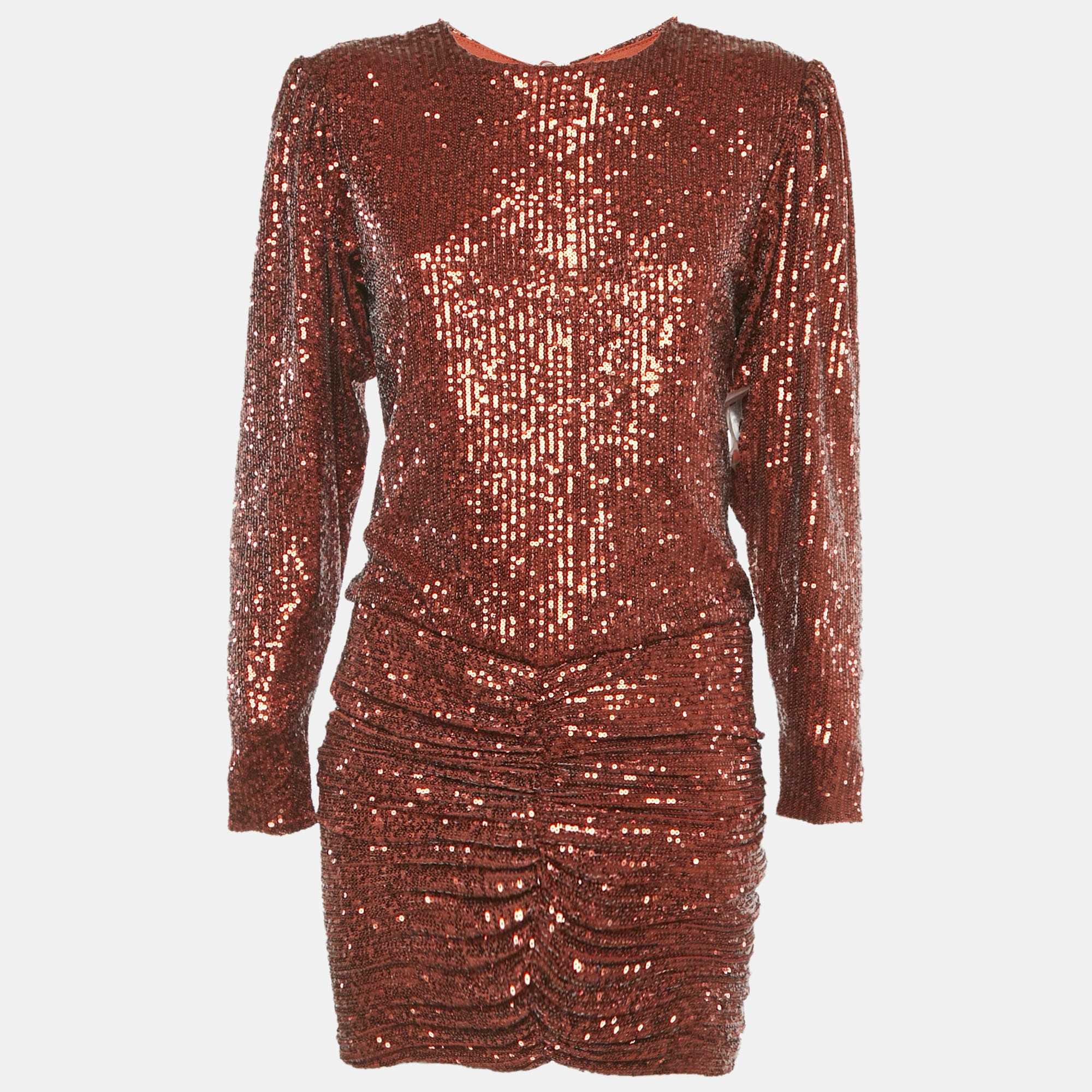 Retrofete Brown Sequin Flynn Ruched Mini Dress