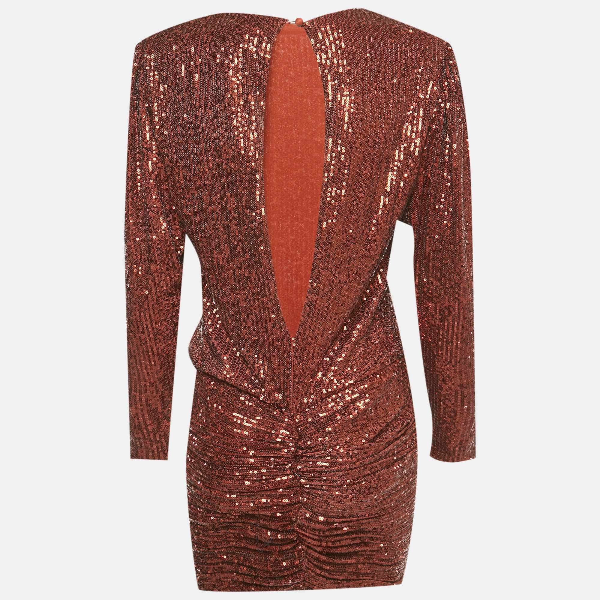 Retrofete Brown Sequin Flynn Ruched Mini Dress