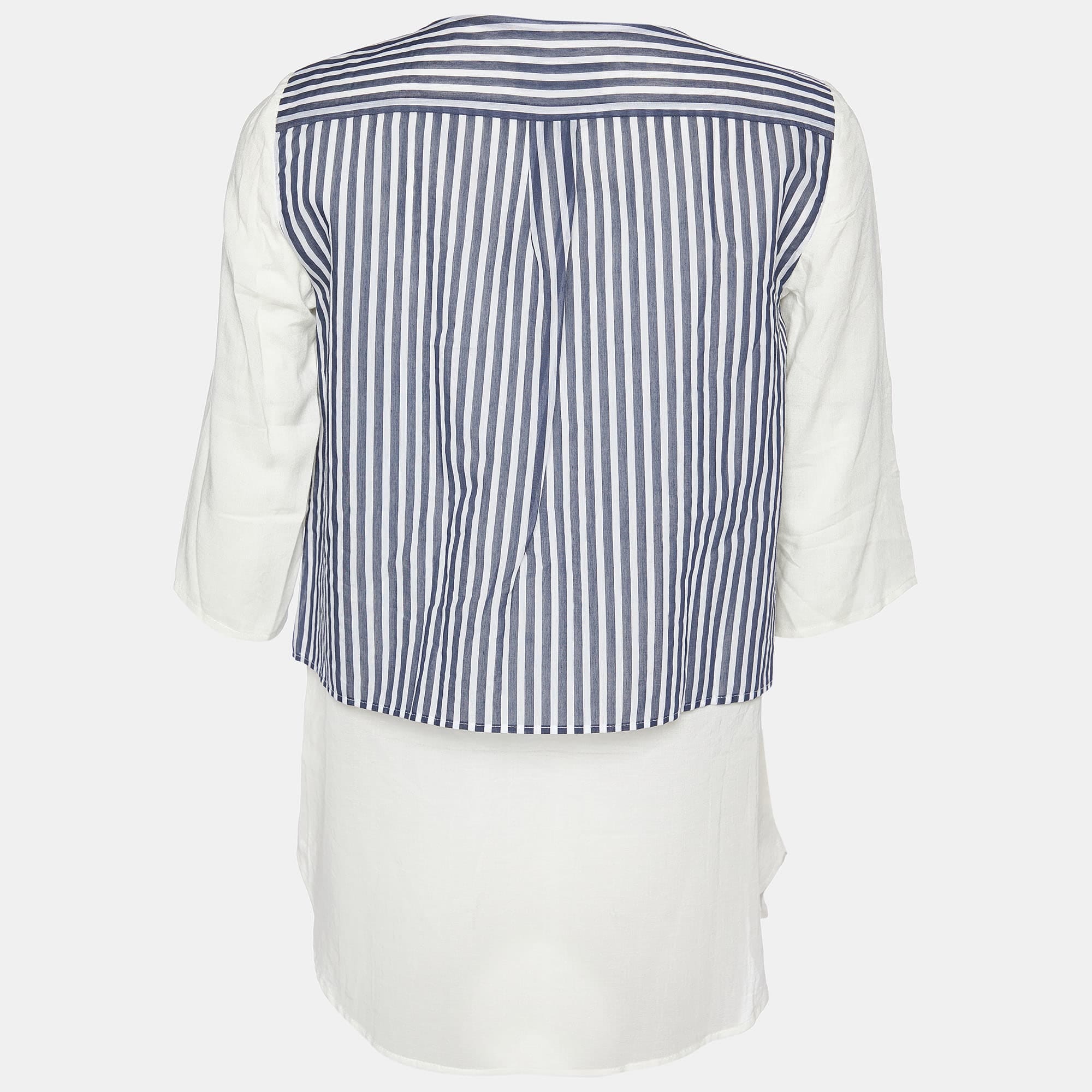 Weekend Max Mara White Cotton & Striped Overlay Detail Shirt