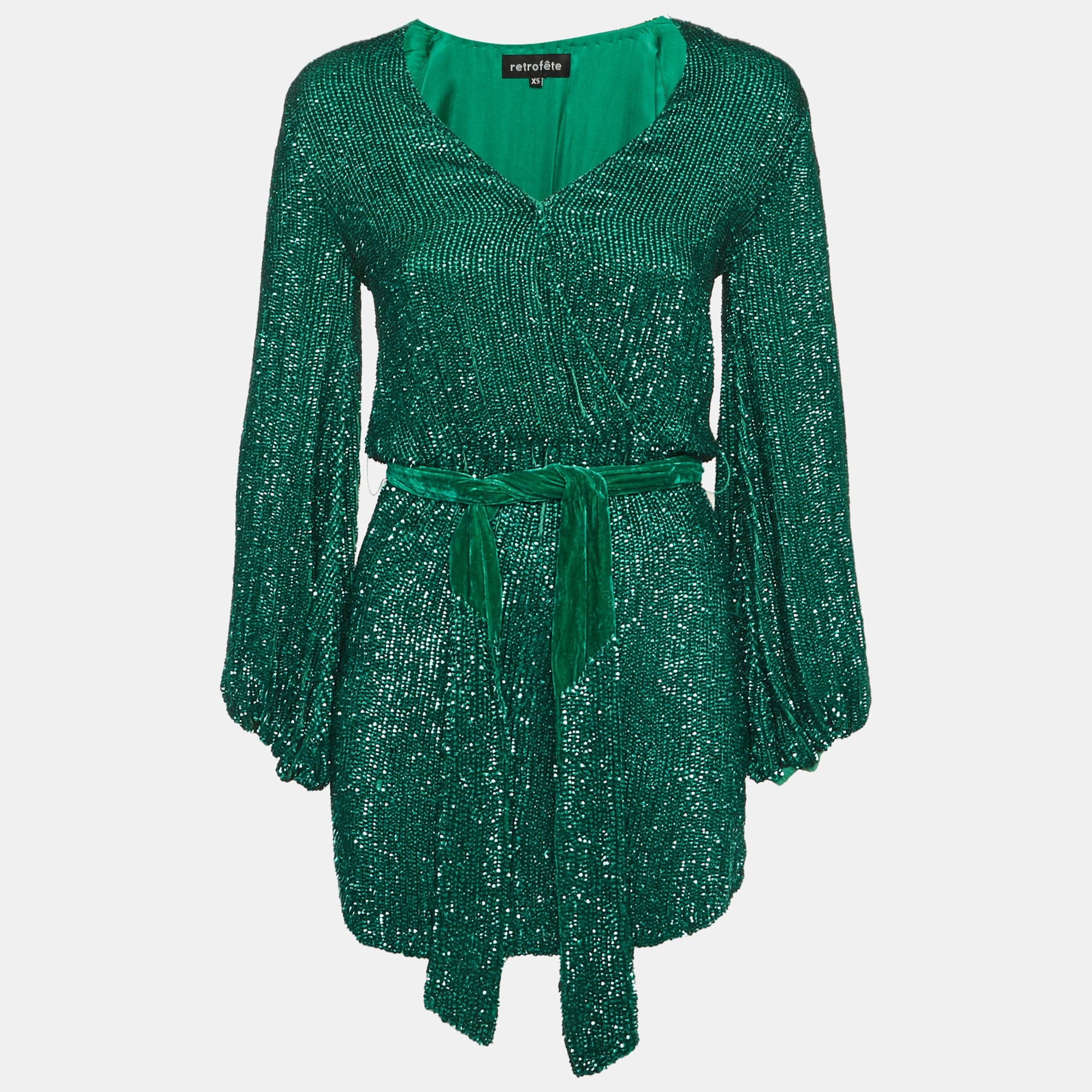 Retrofete Green Sequin Gabrielle Wrap Dress