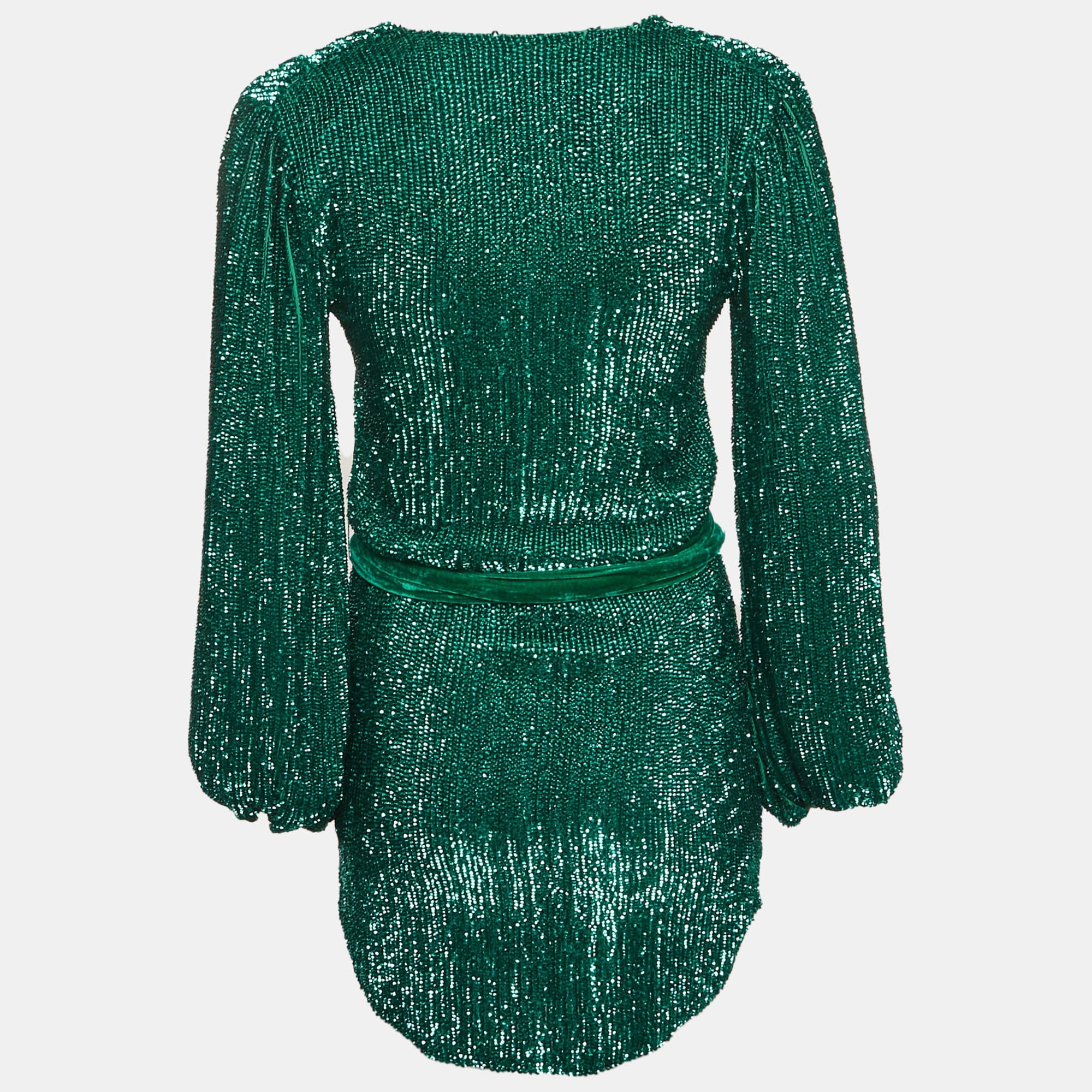 Retrofete Green Sequin Gabrielle Wrap Dress