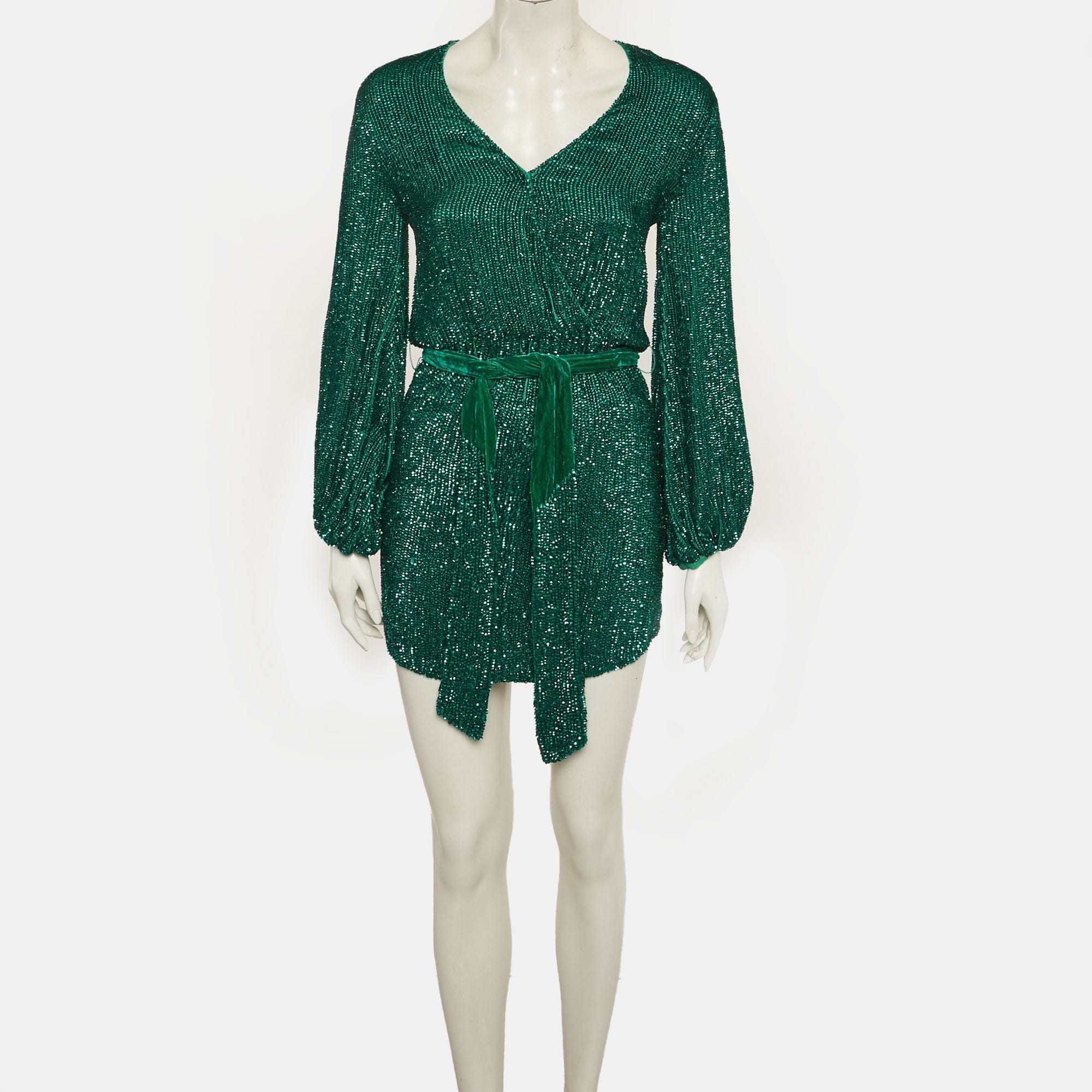Retrofete Green Sequin Gabrielle Wrap Dress