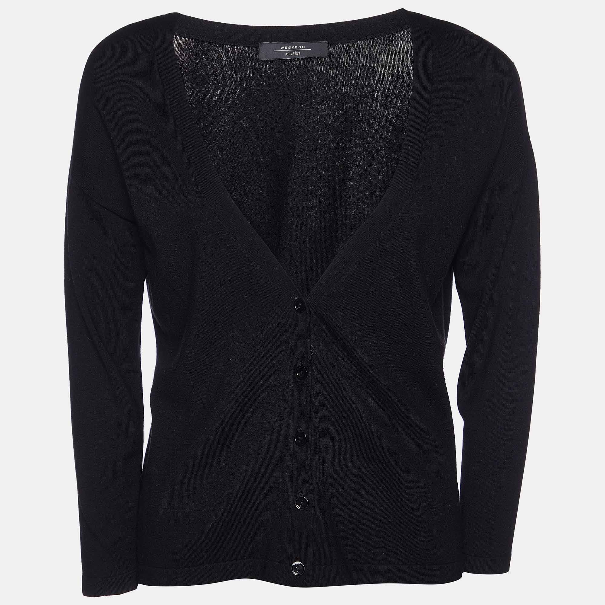Weekend Max Mara Black Knit Button Front Cardigan