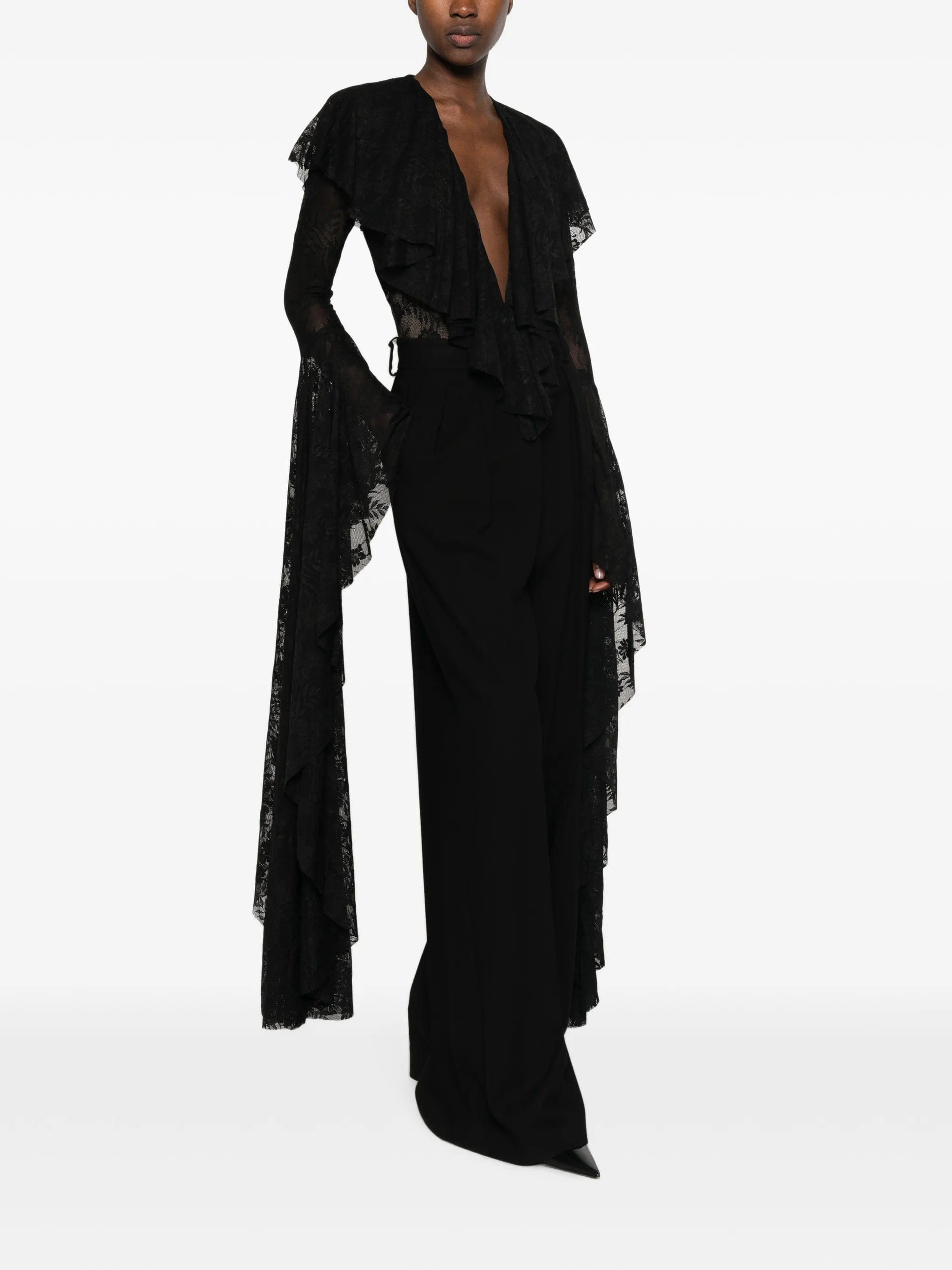 Norma Kamali ruffled V - neck bodysuit