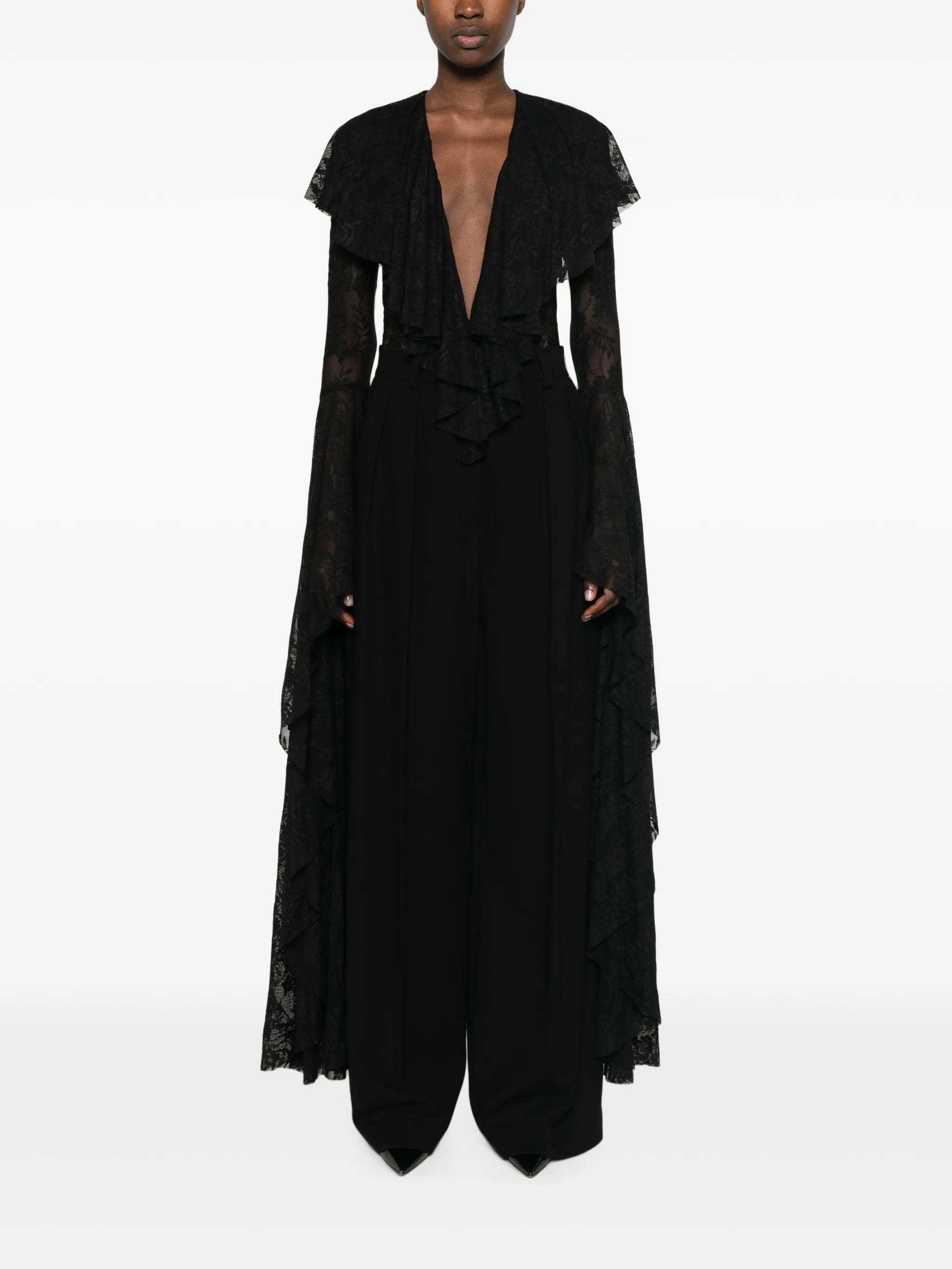 Norma Kamali ruffled V - neck bodysuit