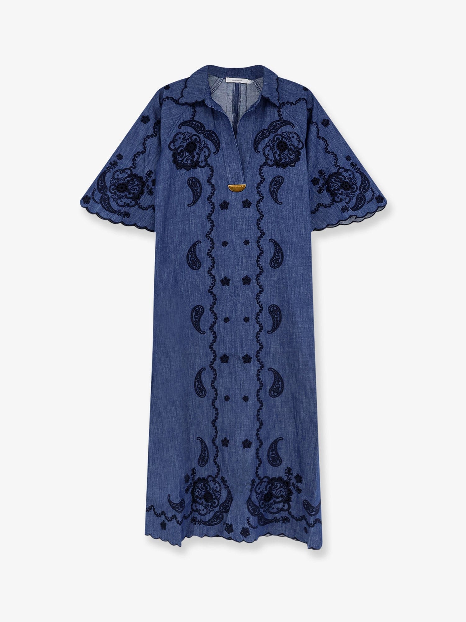 Zimmermann Aster long denim dress with contrasting embroidery