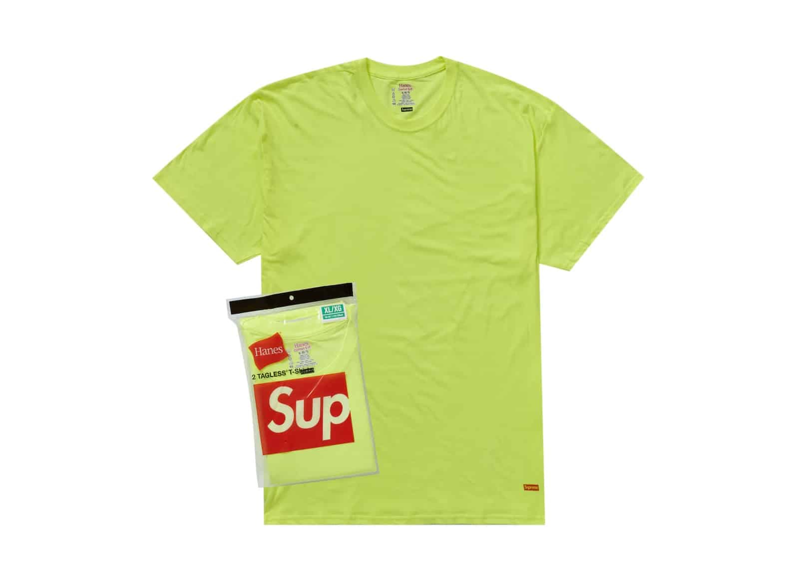 Supreme Clothing & Accessories Supreme Hanes Tagless Tees (2 Pack) Flourescent Yellow