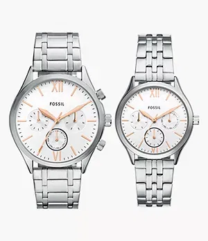 Fossil Outlet Fenmore Multifunction Silver - Tone Bracelet Watch Set
