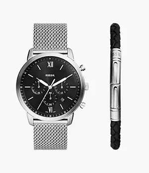 Neutra Chronograph Stainless Steel Mesh Watch and Bracelet Box Set