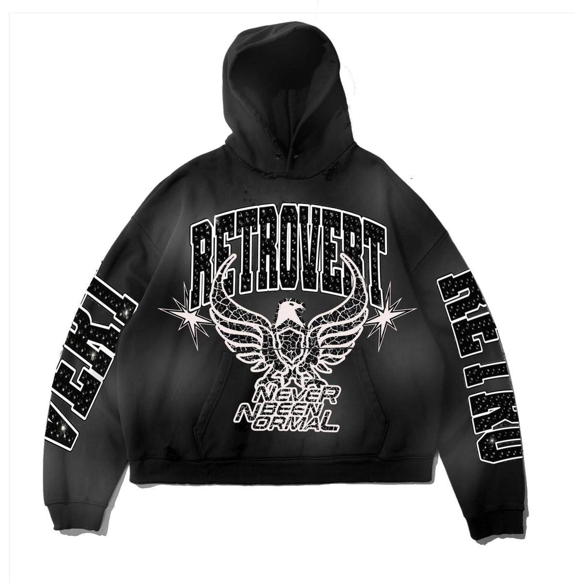 Retrovert Rhinestone Never Been Normal Hoodie Black