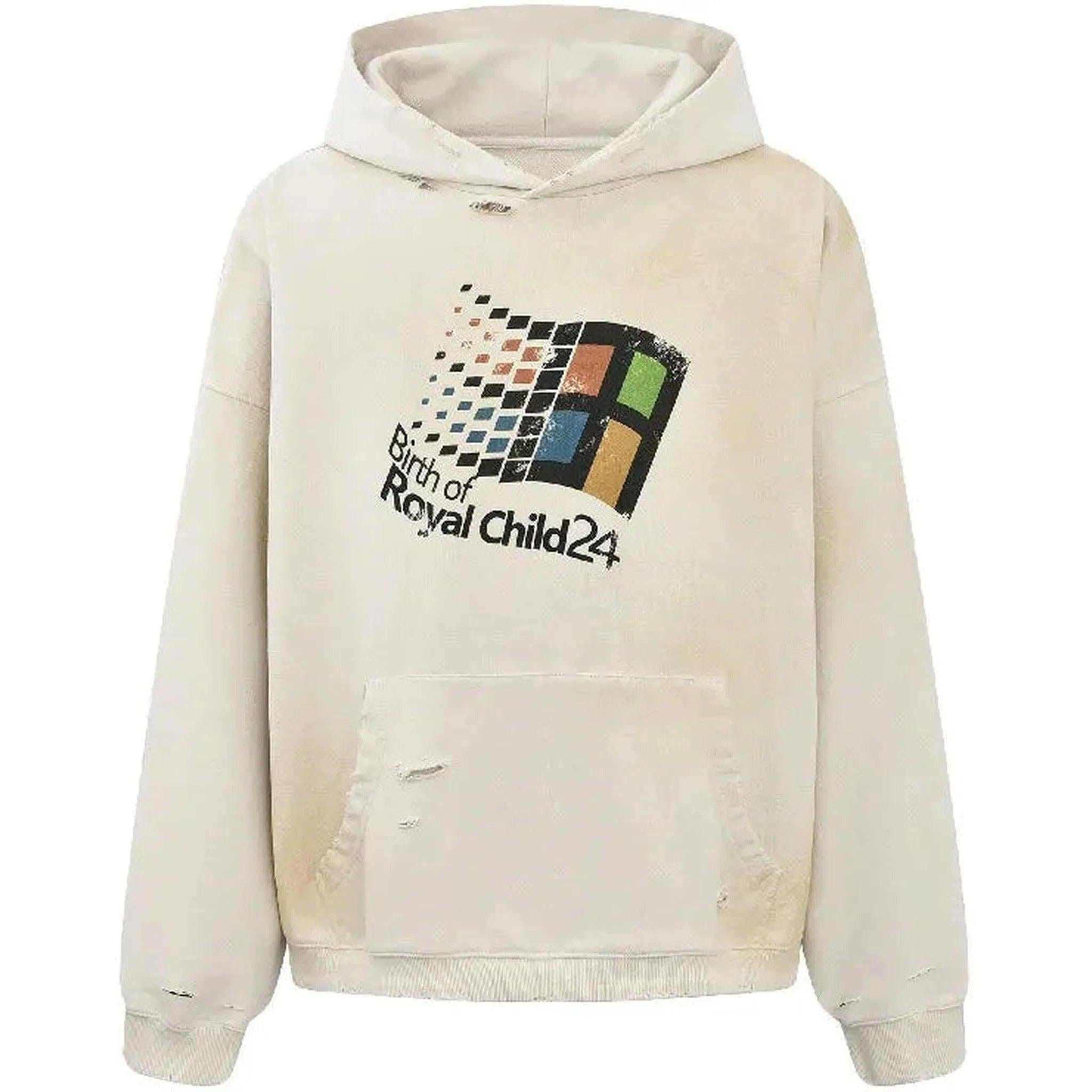 Retro Birth Of A Royal Child Windows 24 Retro Distressed Hoodie
