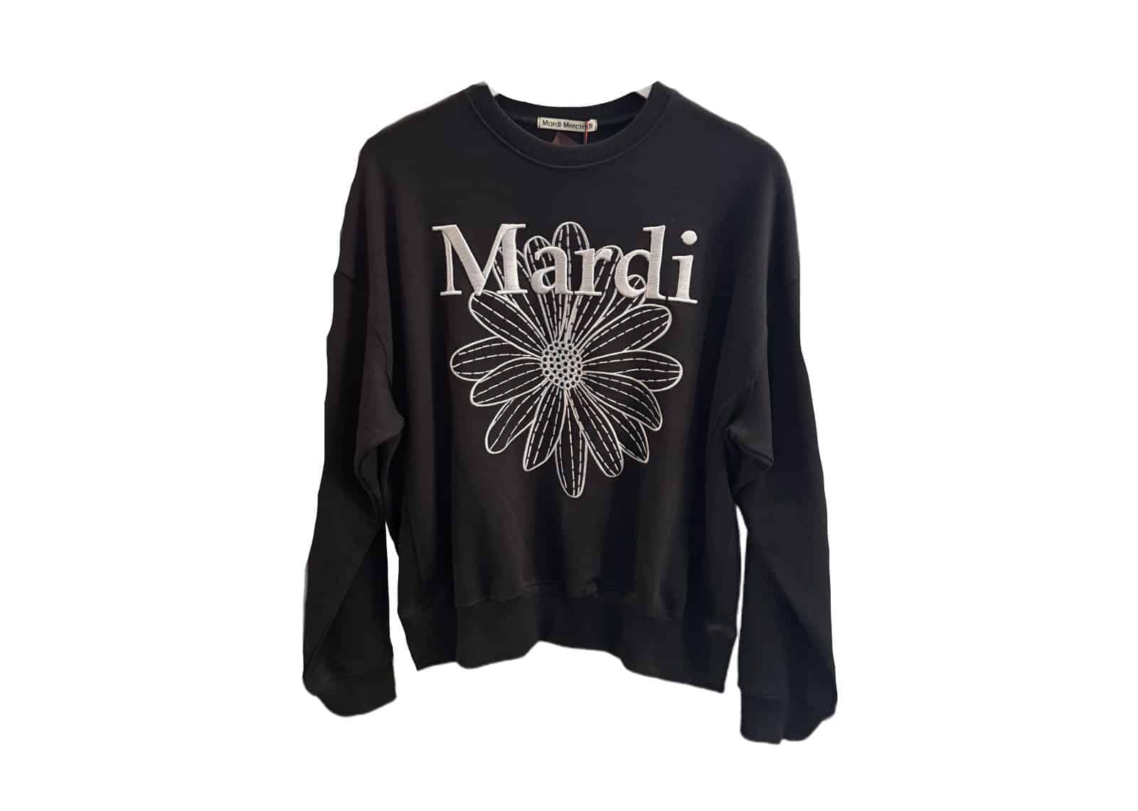 MARDI Mercredi Flowermardi Jardin Crewneck Black White
