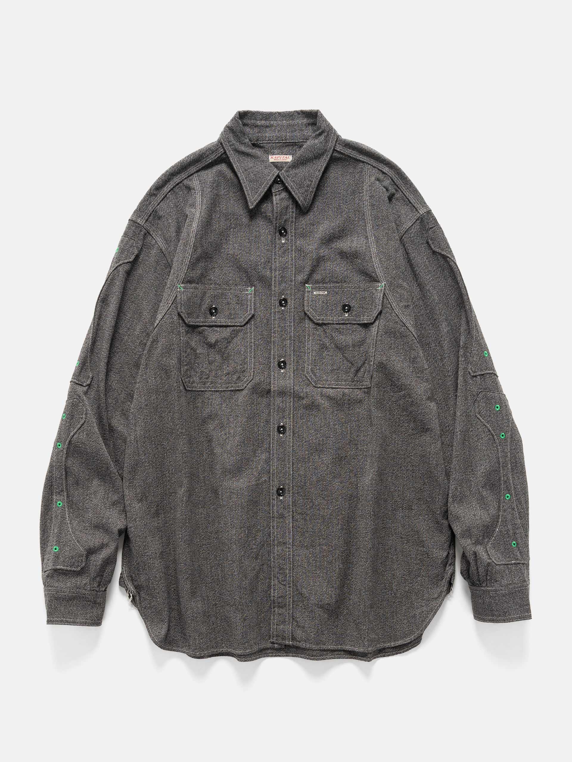 Kapital Grandrelle Chambray BONE Patch Ventilator Workshirt Charcoal