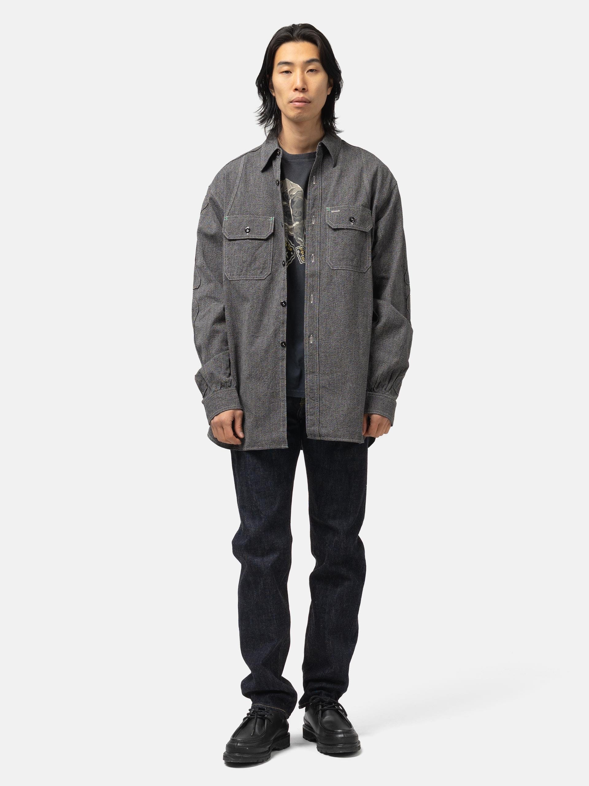Kapital Grandrelle Chambray BONE Patch Ventilator Workshirt Charcoal