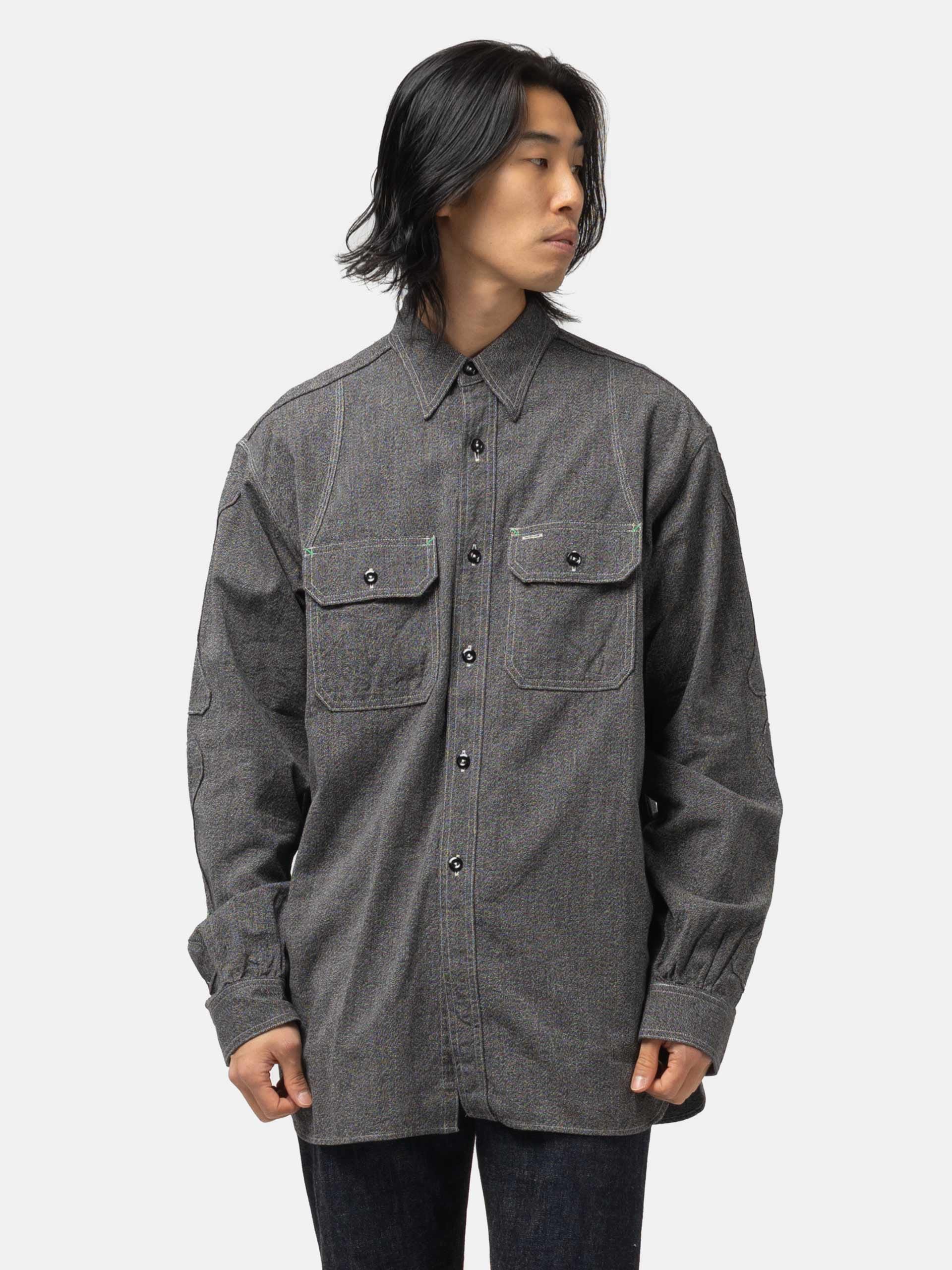 Kapital Grandrelle Chambray BONE Patch Ventilator Workshirt Charcoal