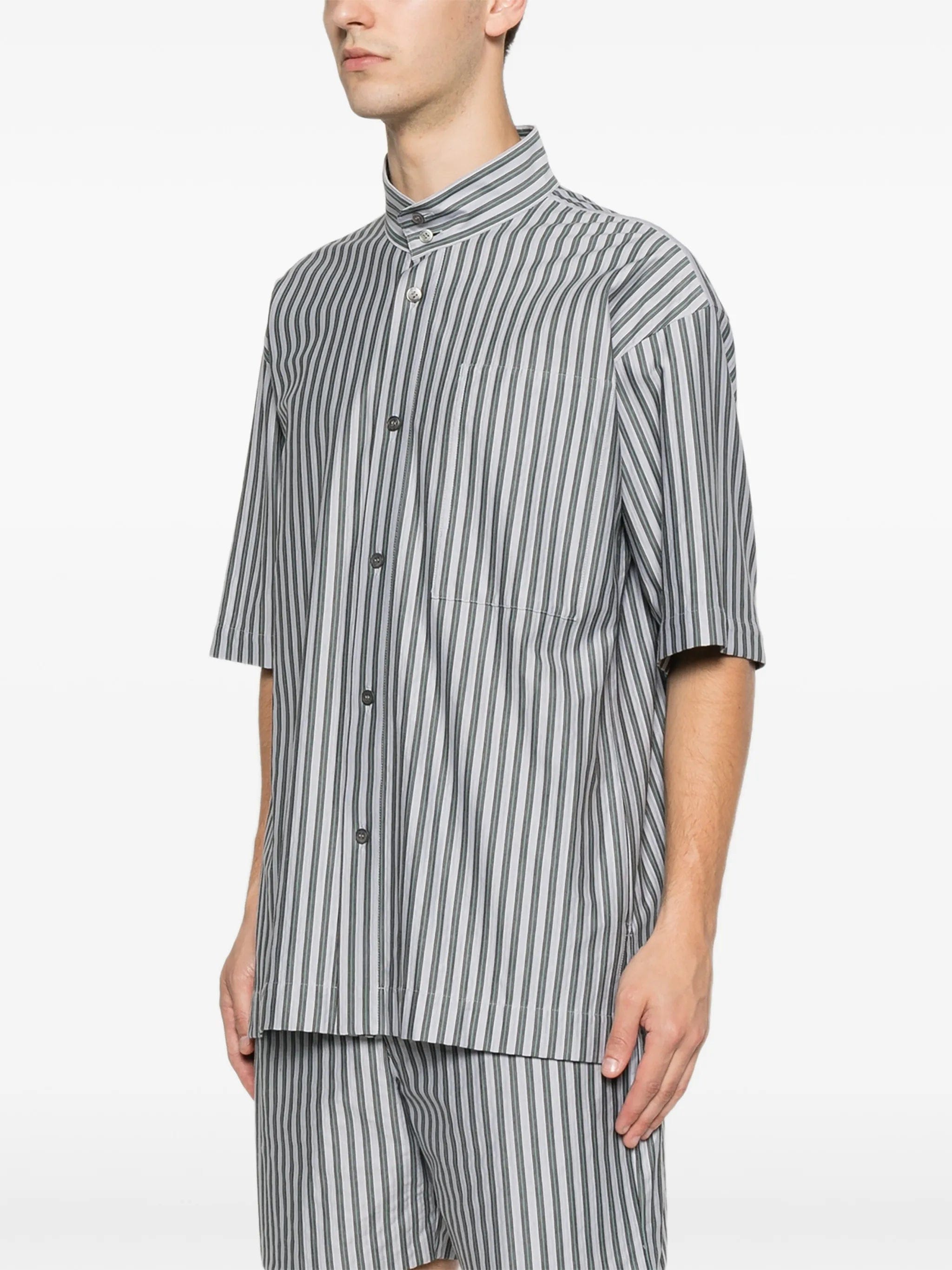 Homme Plissé Issey Miyake striped band - collar shirt