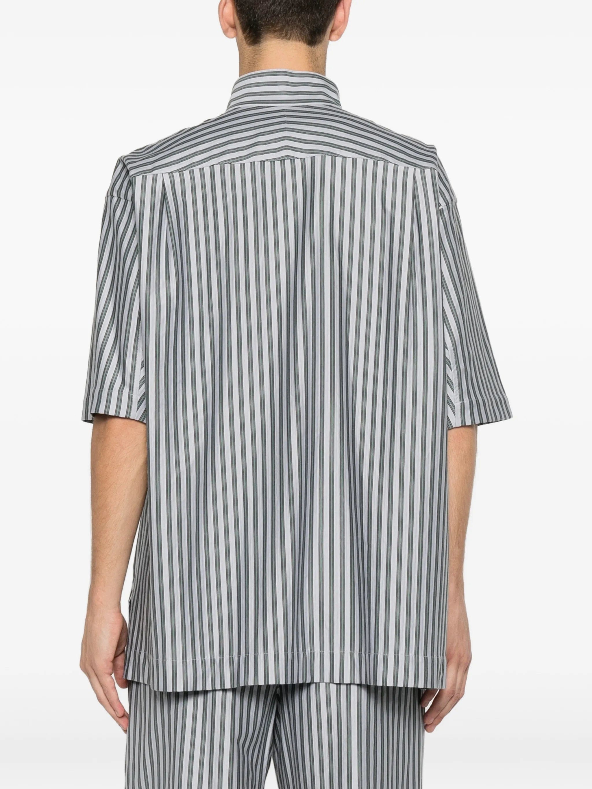 Homme Plissé Issey Miyake striped band - collar shirt