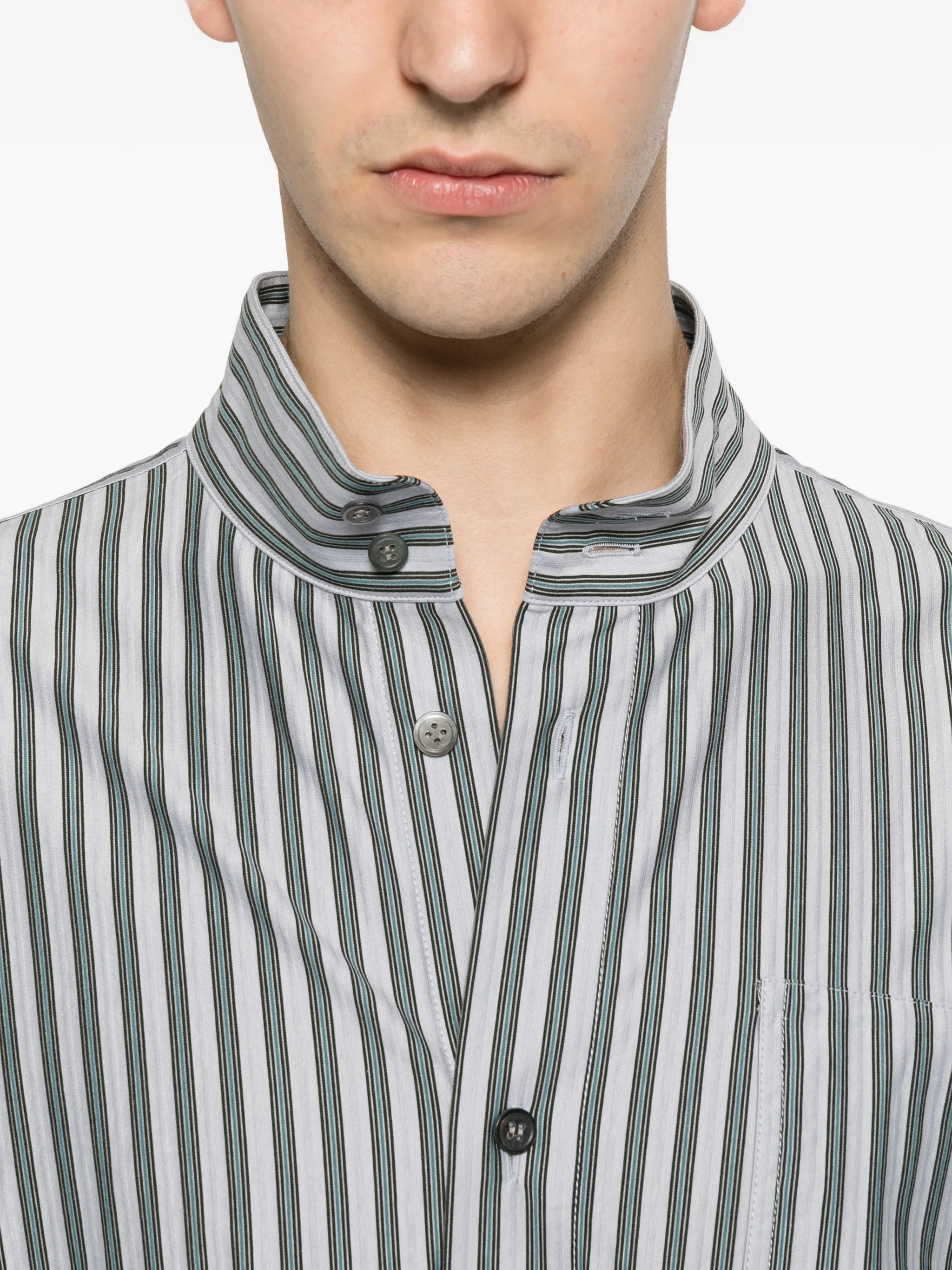 Homme Plissé Issey Miyake striped band - collar shirt