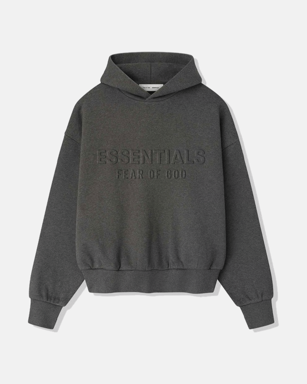 FOG ESSENTIALS FW24 EMBOSSED CHARCOAL HEATHER HOODIE