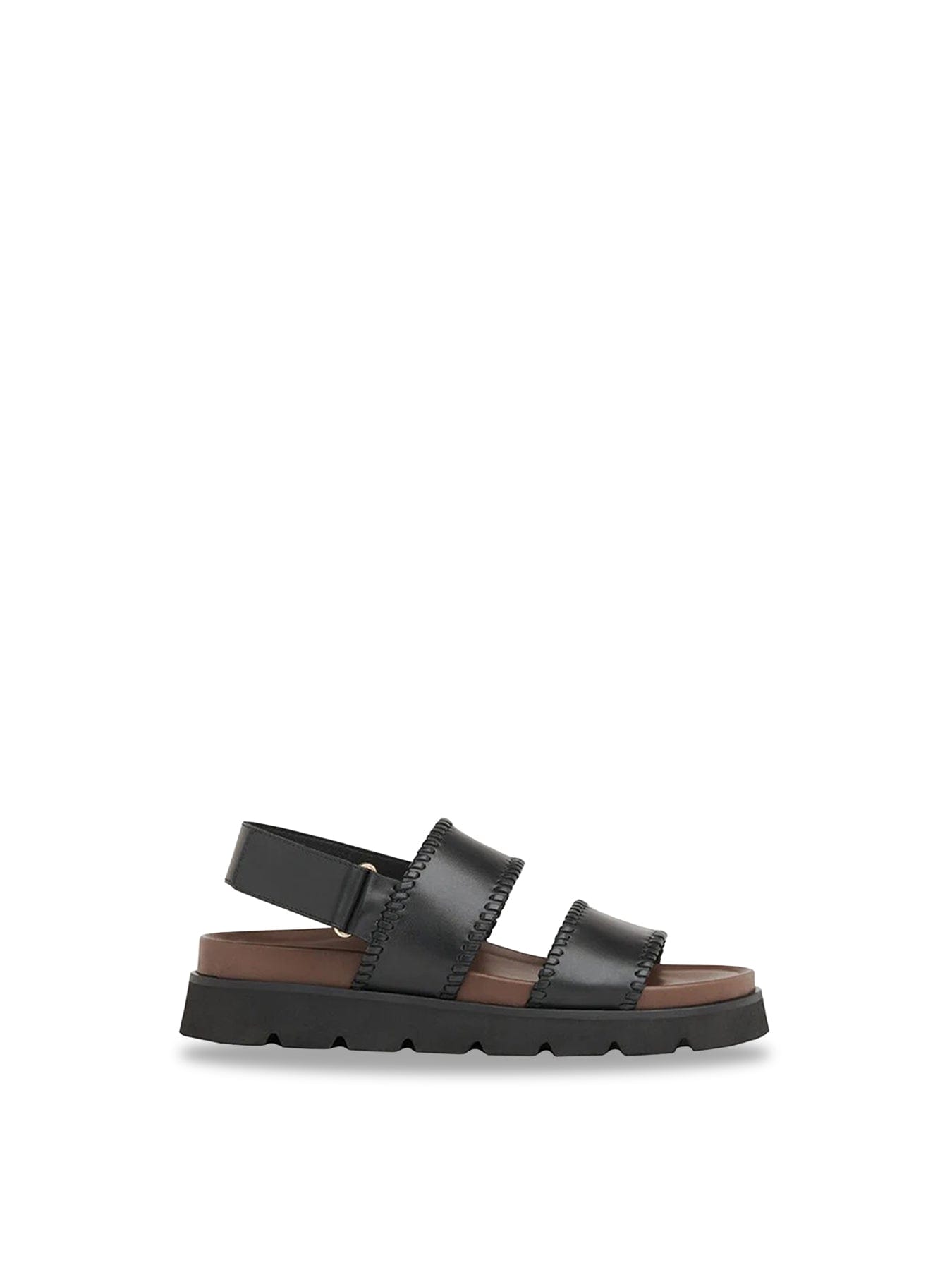 Whistles Ruben Whipstitch Flat Leather Sandals Black