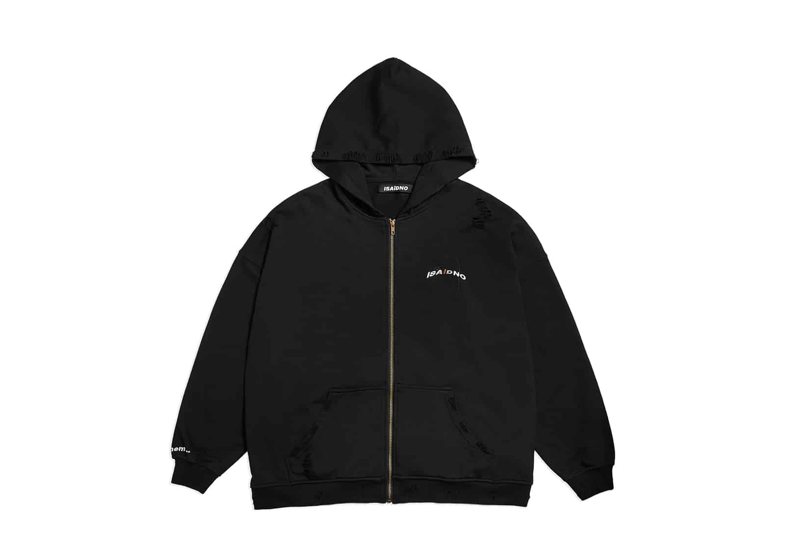 Isaidno Isn Distressed Zip Hoodie Black