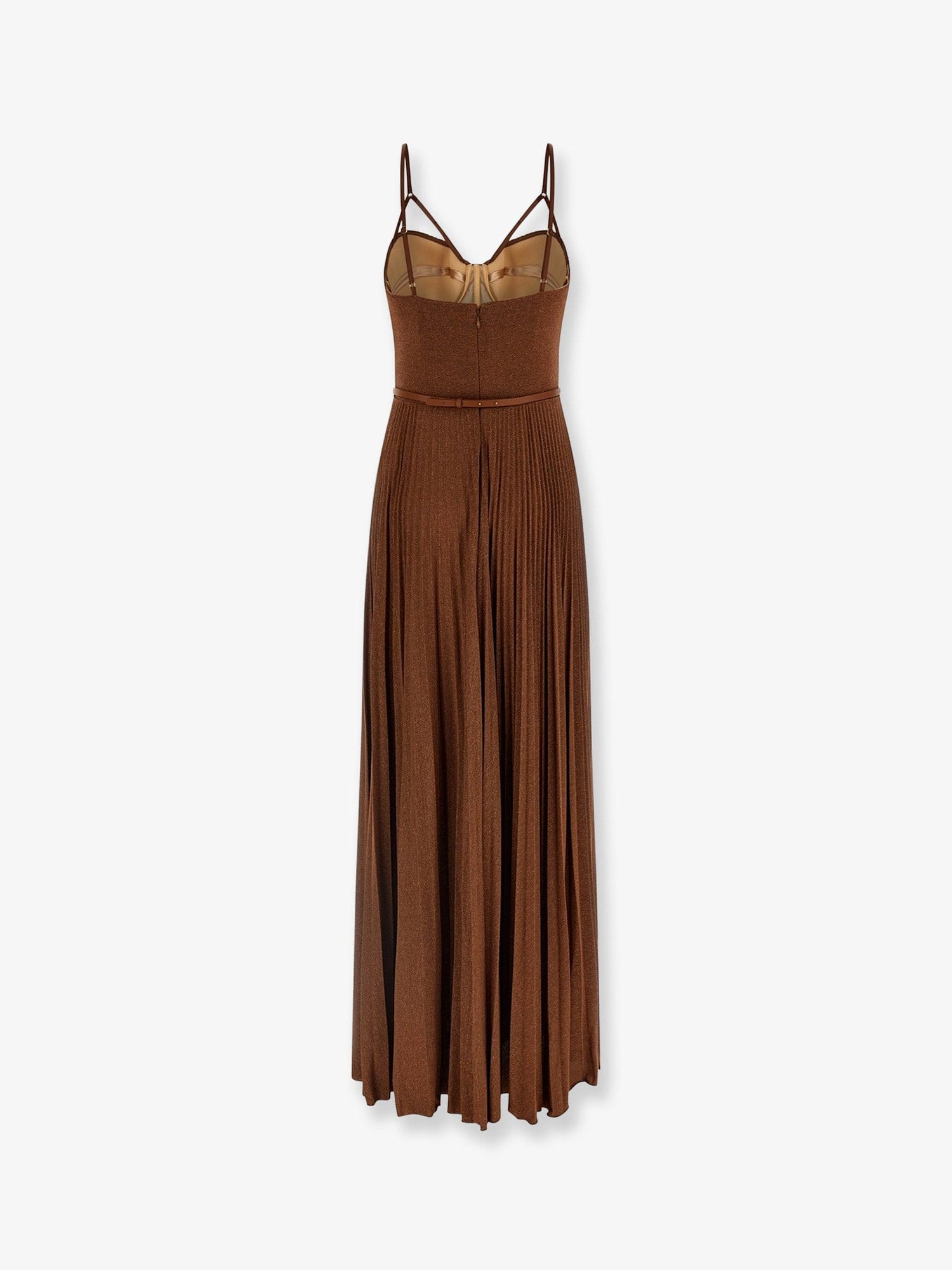 Elisabetta Franchi Red Carpet laminated long dress with belt