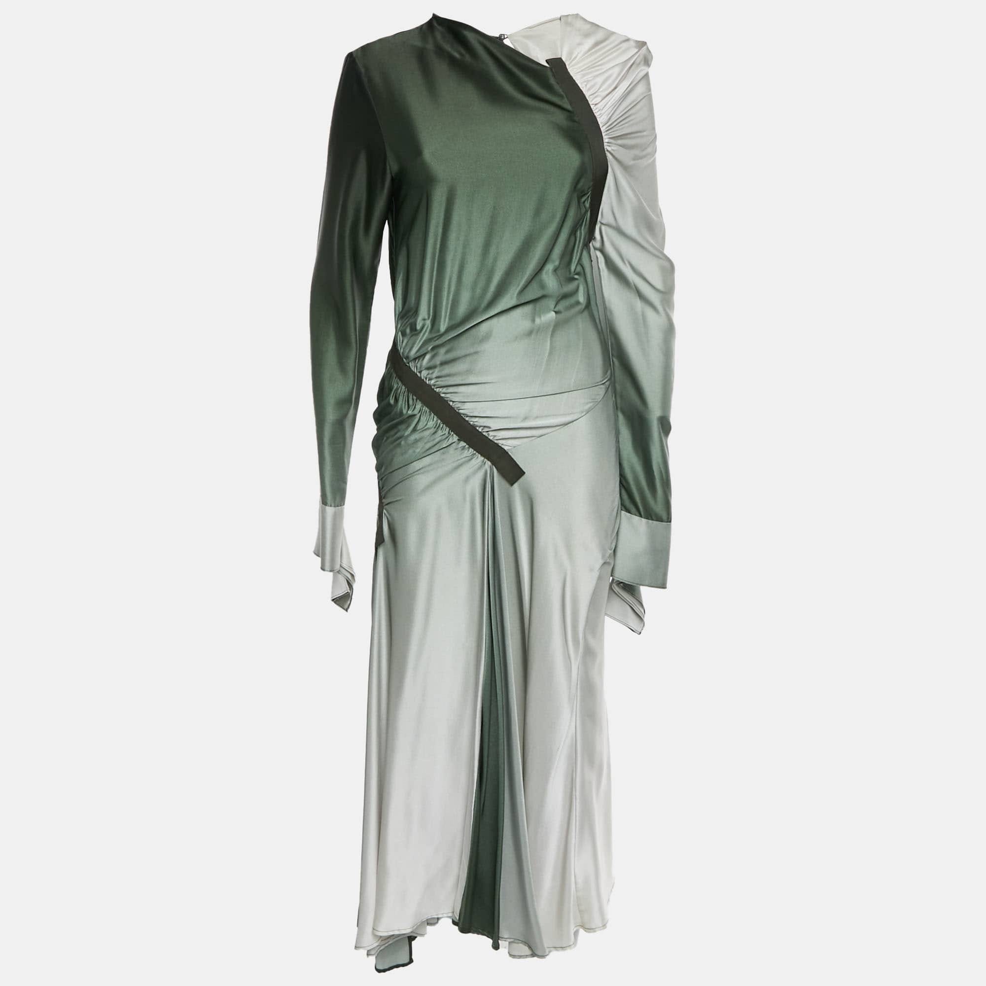 Christopher Esber Green Gradient Satin Draped Maxi Dress