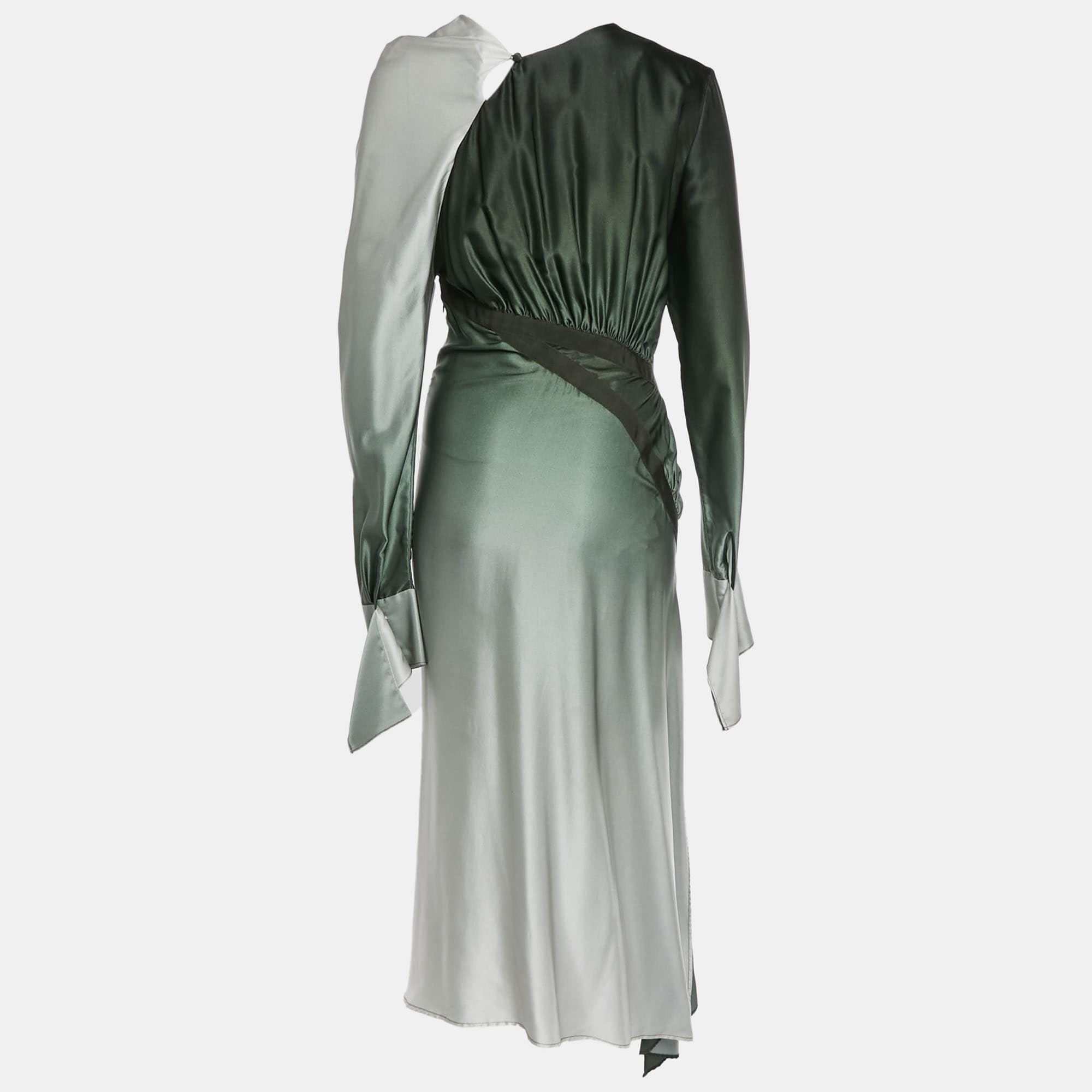 Christopher Esber Green Gradient Satin Draped Maxi Dress