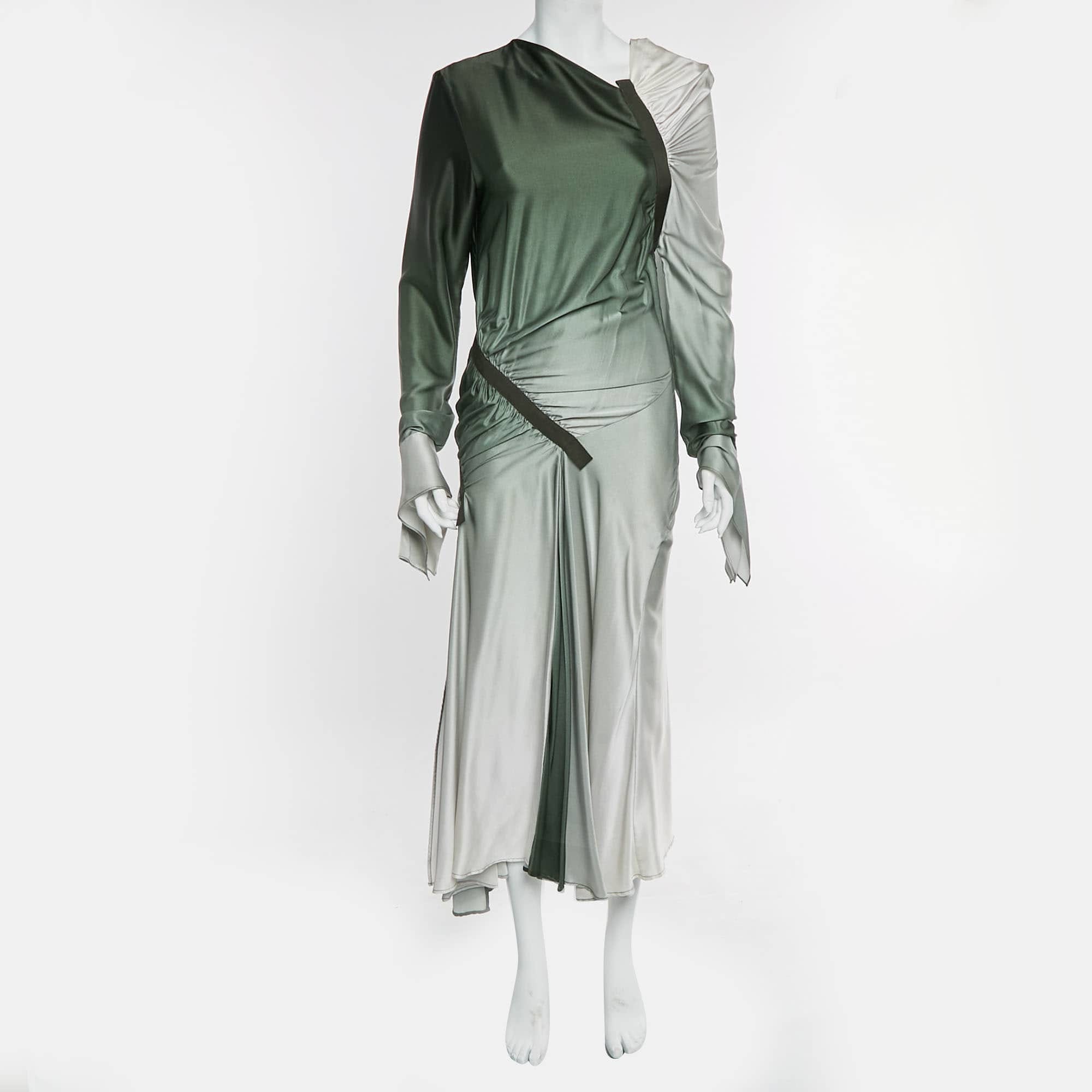 Christopher Esber Green Gradient Satin Draped Maxi Dress