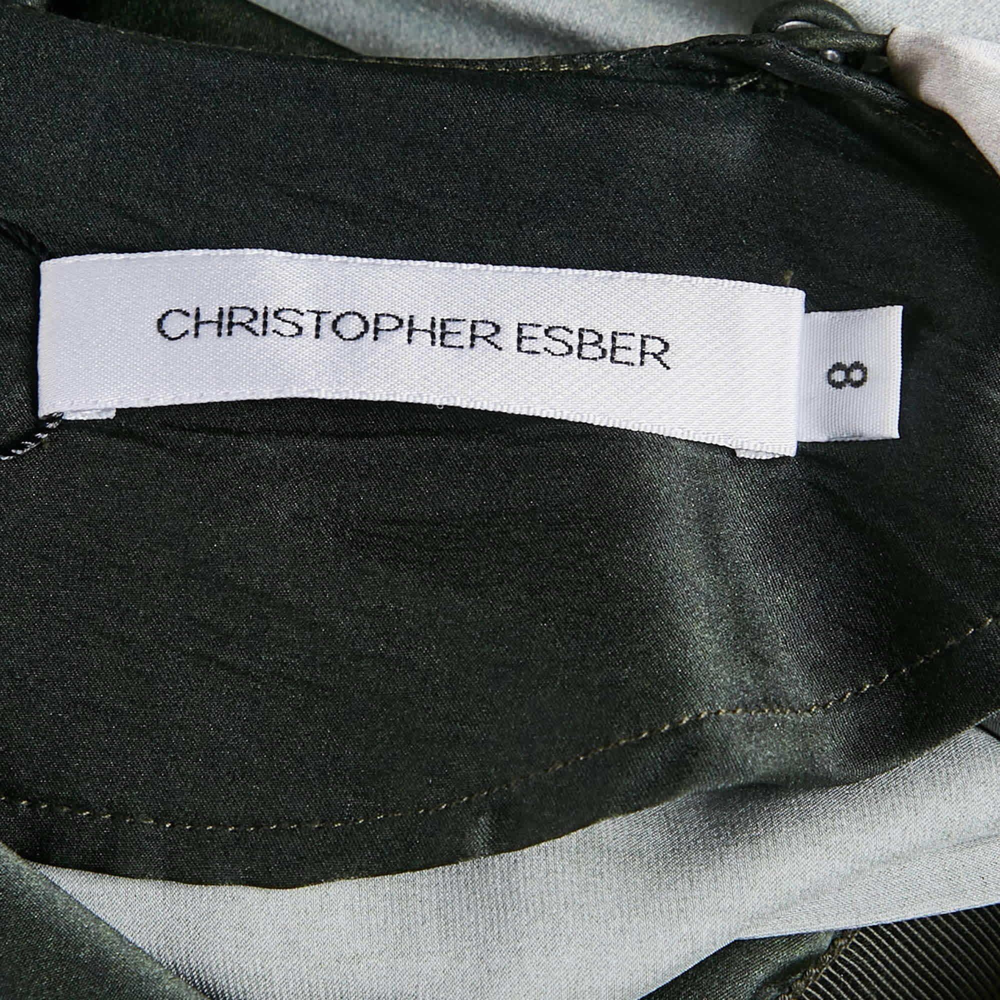 Christopher Esber Green Gradient Satin Draped Maxi Dress