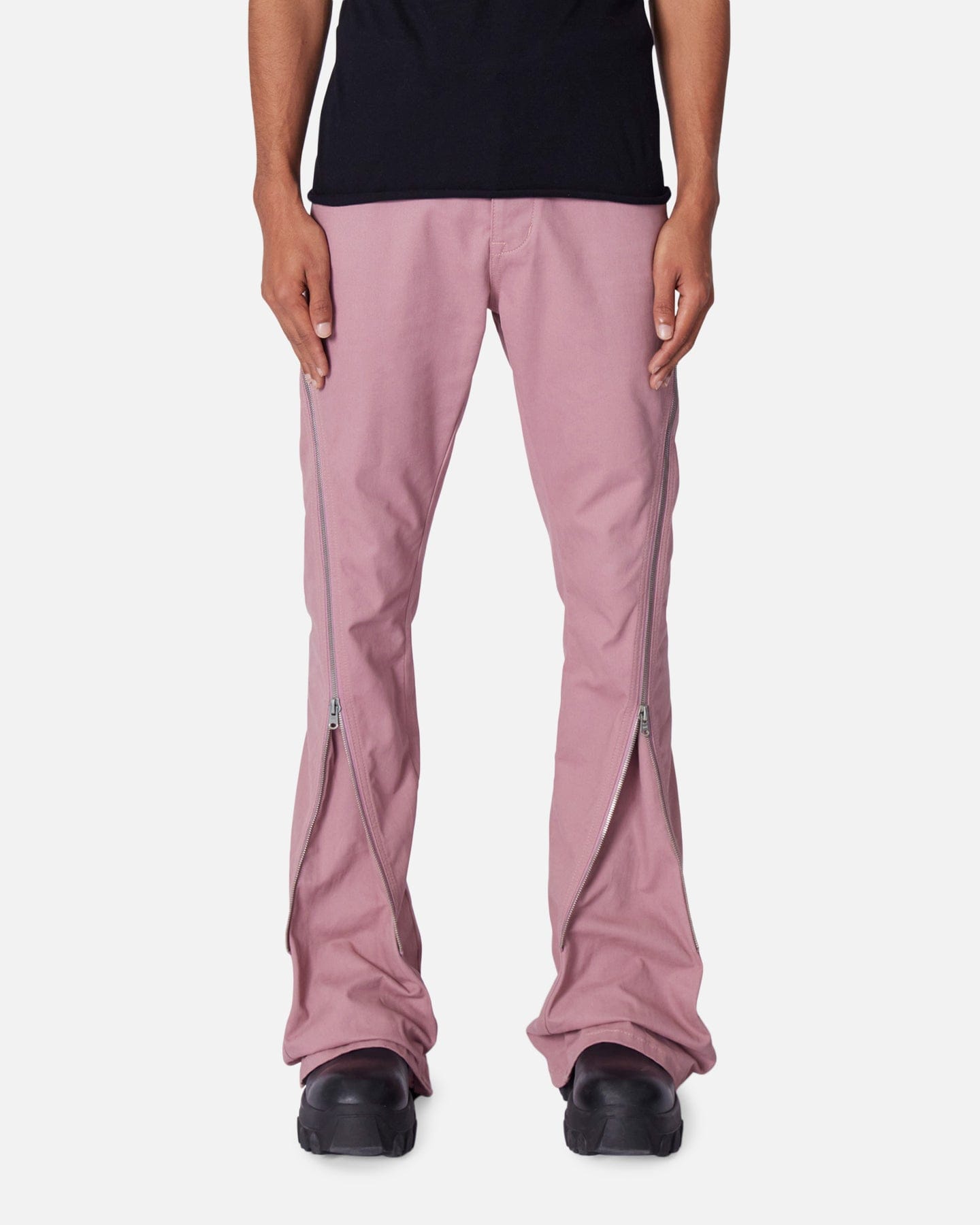 MNML D519 Zipper Flare Denim Jeans Pink