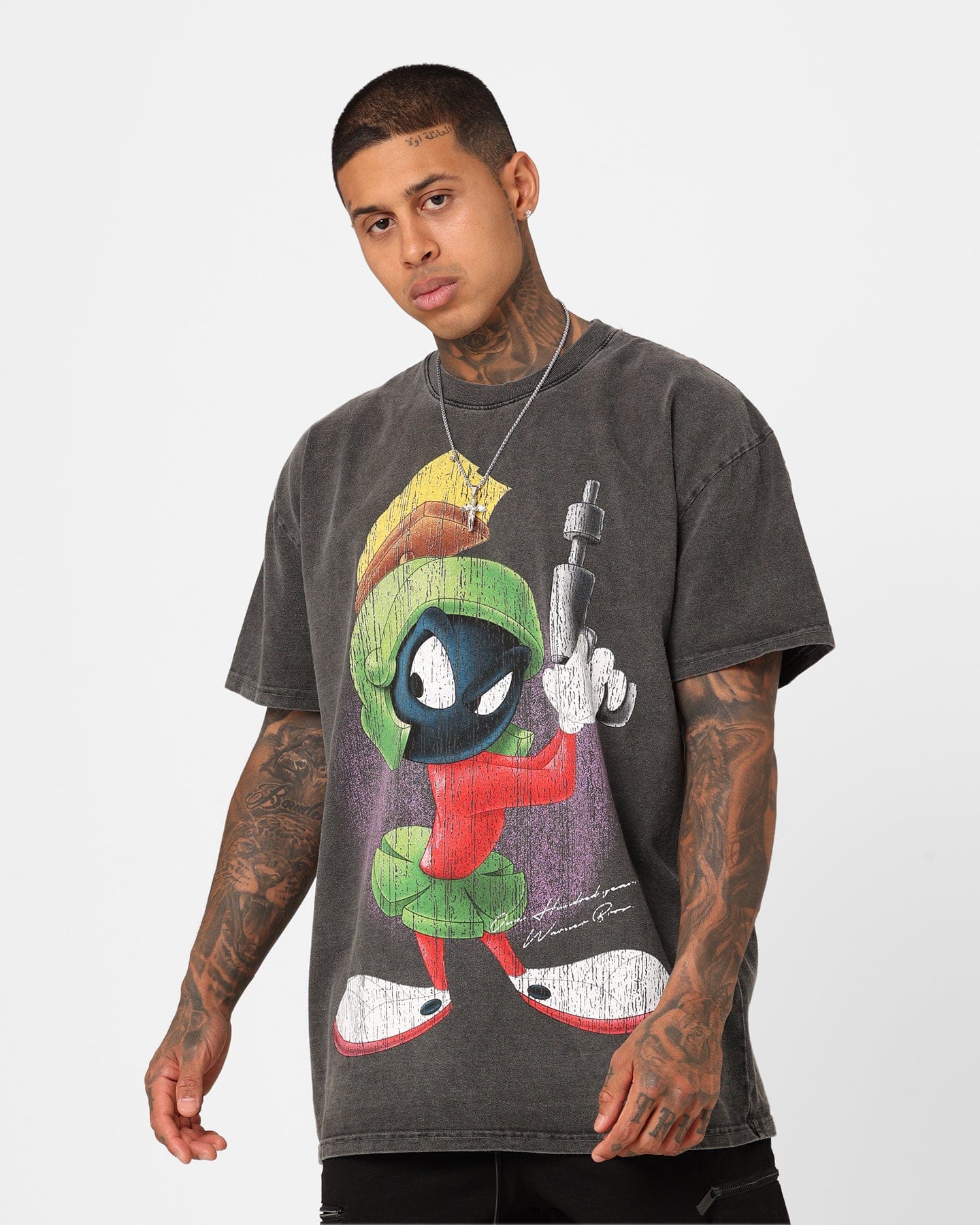 American Thrift 73Studio x Warner Bros. Marvin The Martian Vintage Heavyweight T - Shirt Black Wash