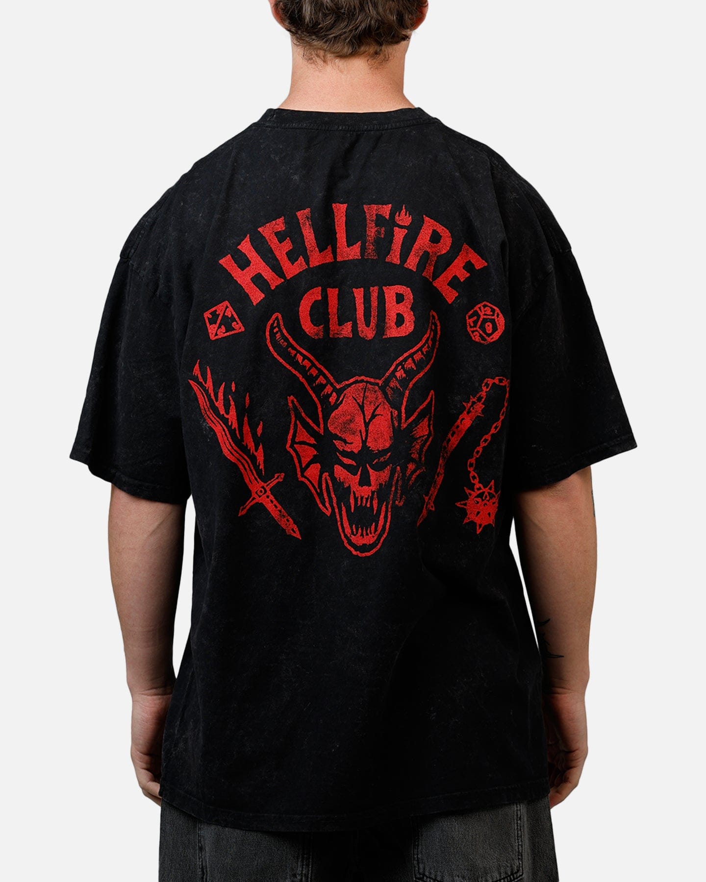 73studio x Stranger Things Hellfire Lives T - Shirt Black Acidwash