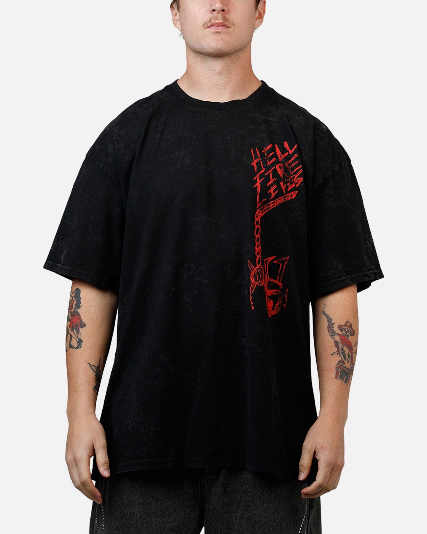 73studio x Stranger Things Hellfire Lives T - Shirt Black Acidwash
