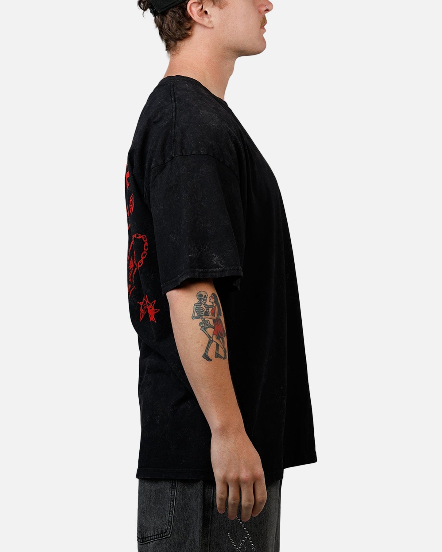 73studio x Stranger Things Hellfire Lives T - Shirt Black Acidwash