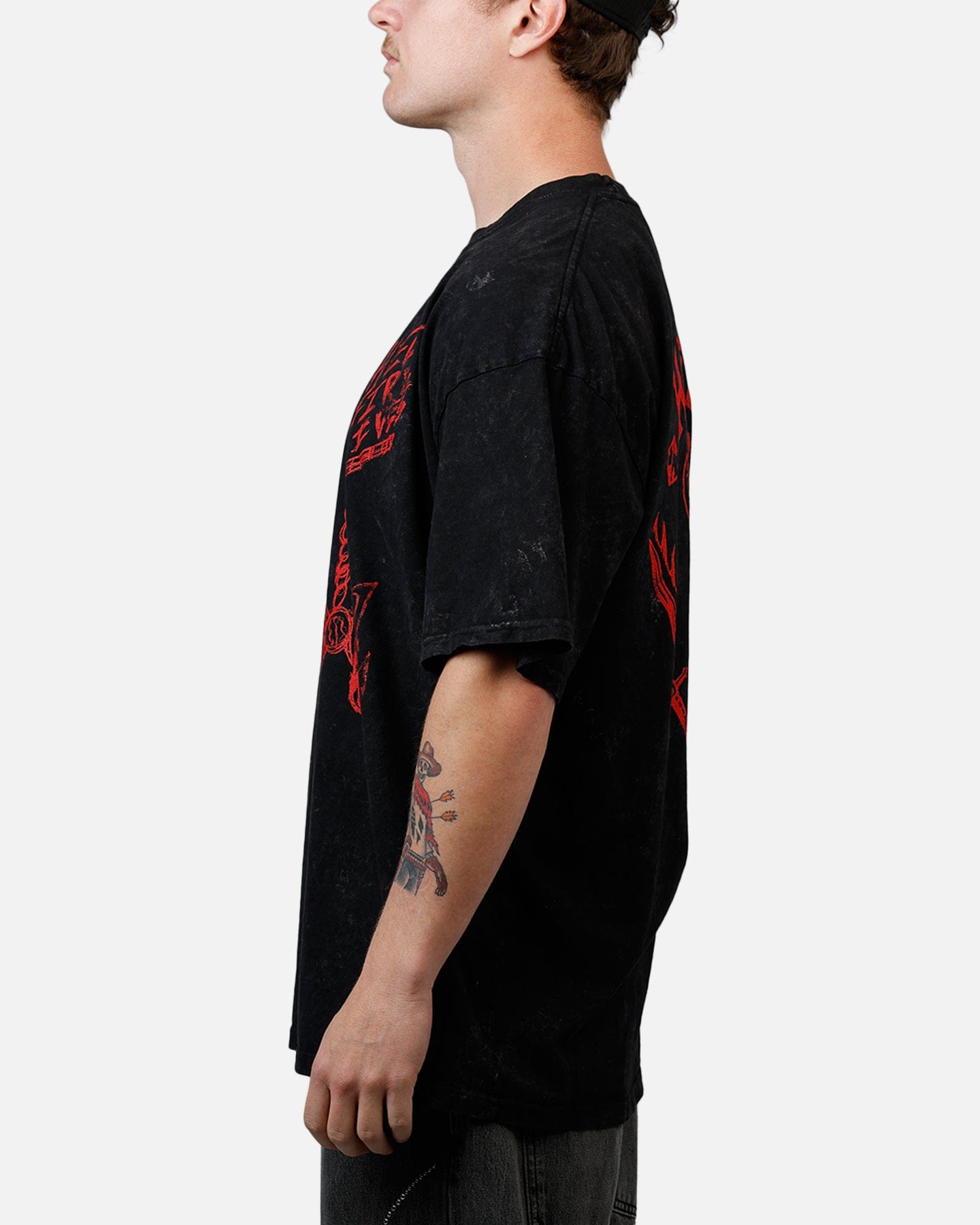 73studio x Stranger Things Hellfire Lives T - Shirt Black Acidwash
