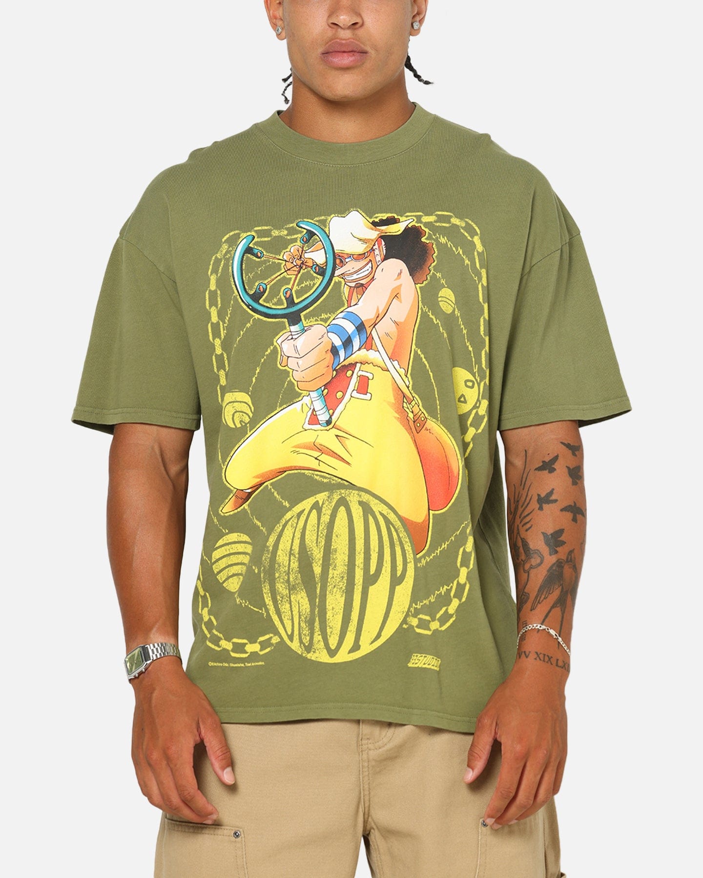 73studio x One Piece Usopp Vintage T - Shirt Military Green