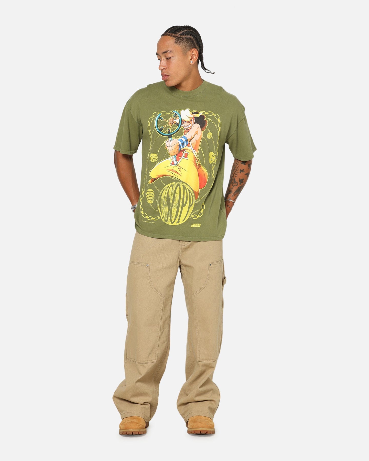73studio x One Piece Usopp Vintage T - Shirt Military Green