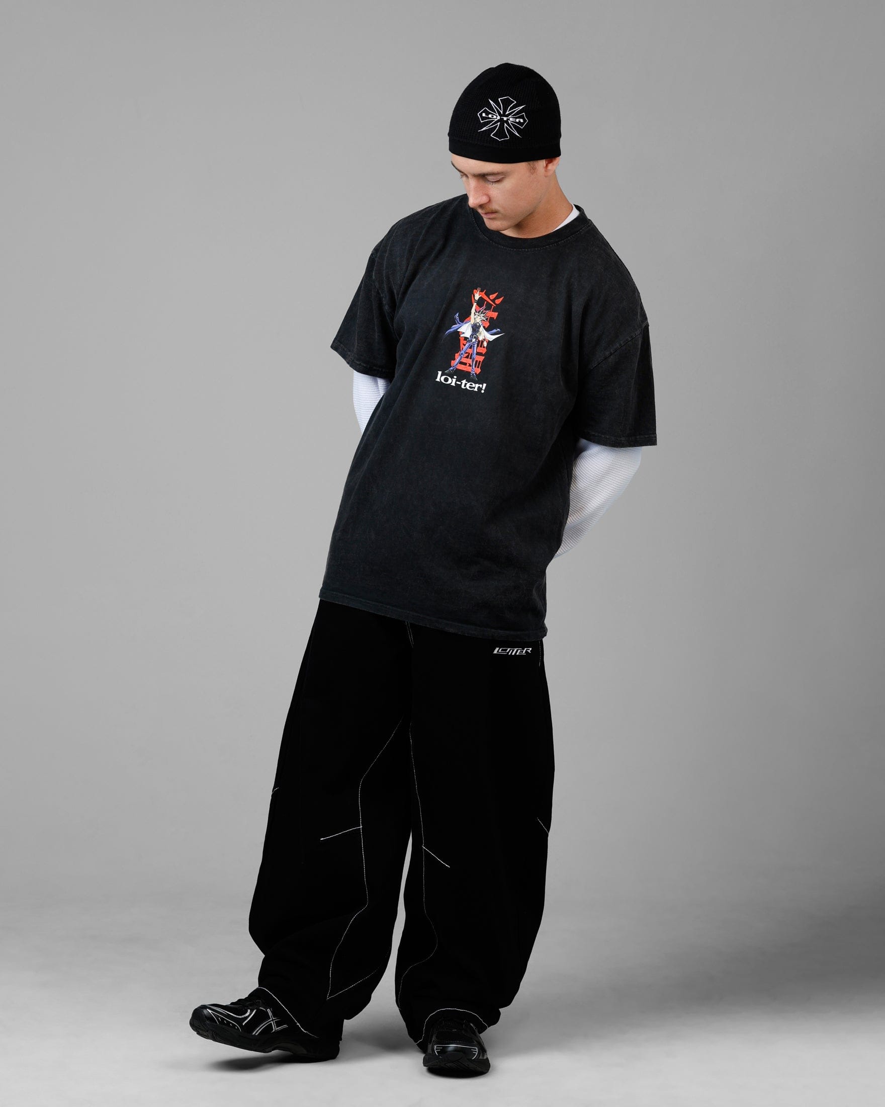 Loiter x Yu - Gi - Oh! Yugi T - Shirt Off Black