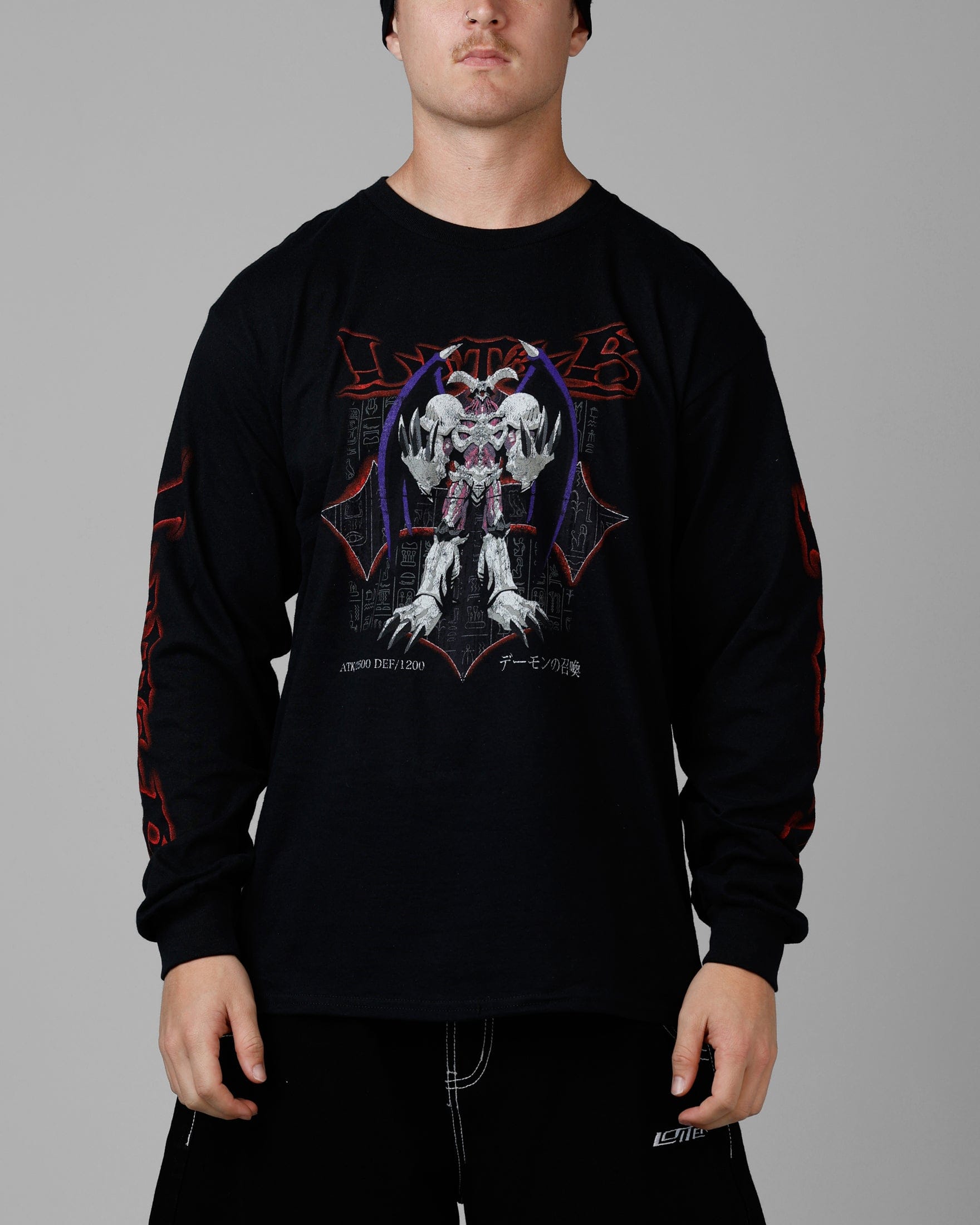 Loiter x Yu - Gi - Oh! Summoned Skull Long Sleeve T - Shirt Black