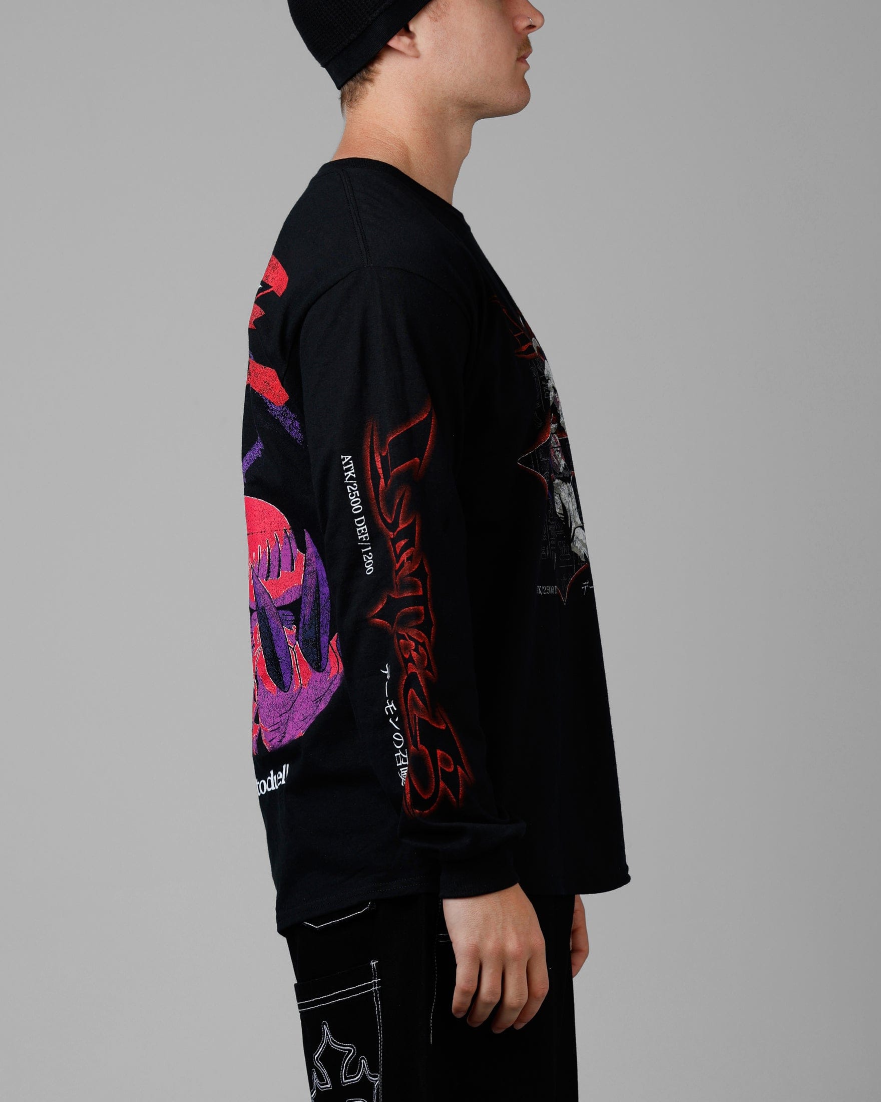 Loiter x Yu - Gi - Oh! Summoned Skull Long Sleeve T - Shirt Black
