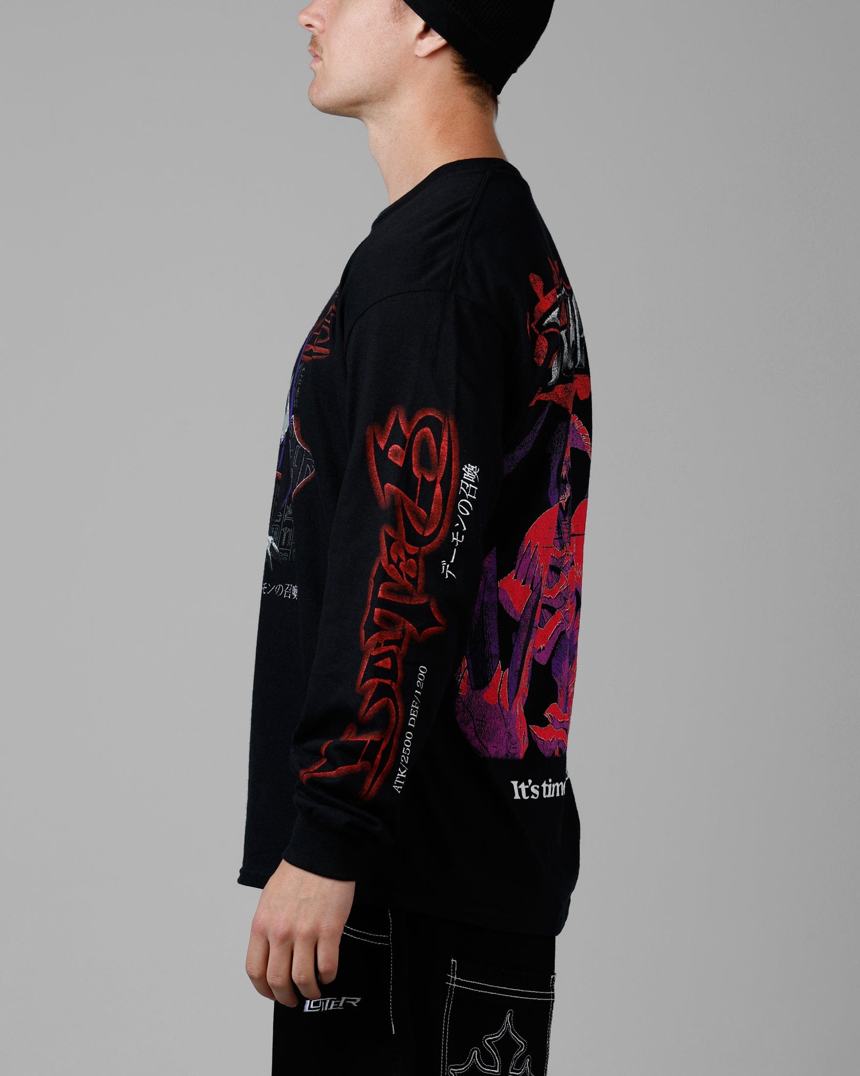 Loiter x Yu - Gi - Oh! Summoned Skull Long Sleeve T - Shirt Black
