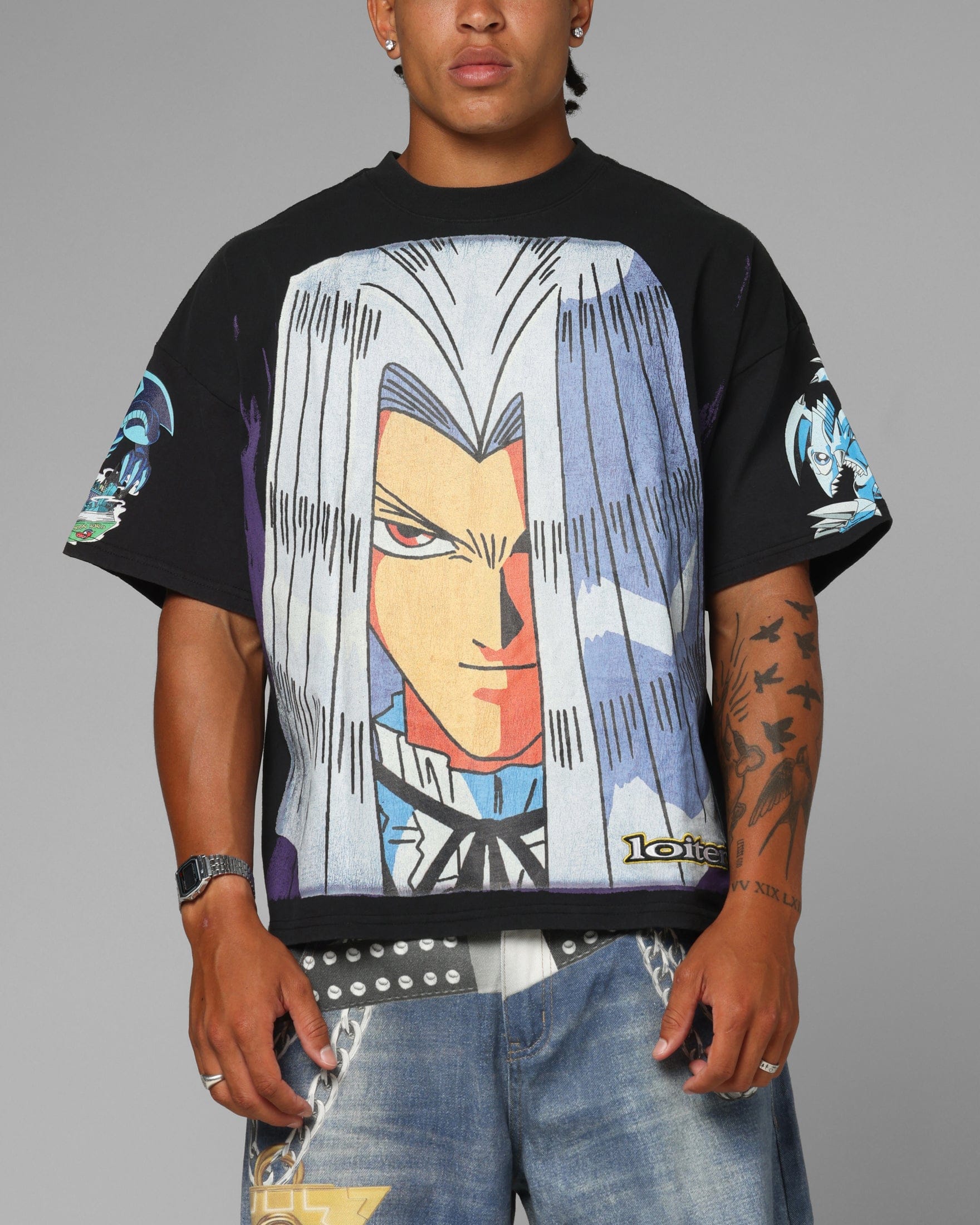 Loiter x Yu - Gi - Oh! Pegasus T - Shirt Vintage Black