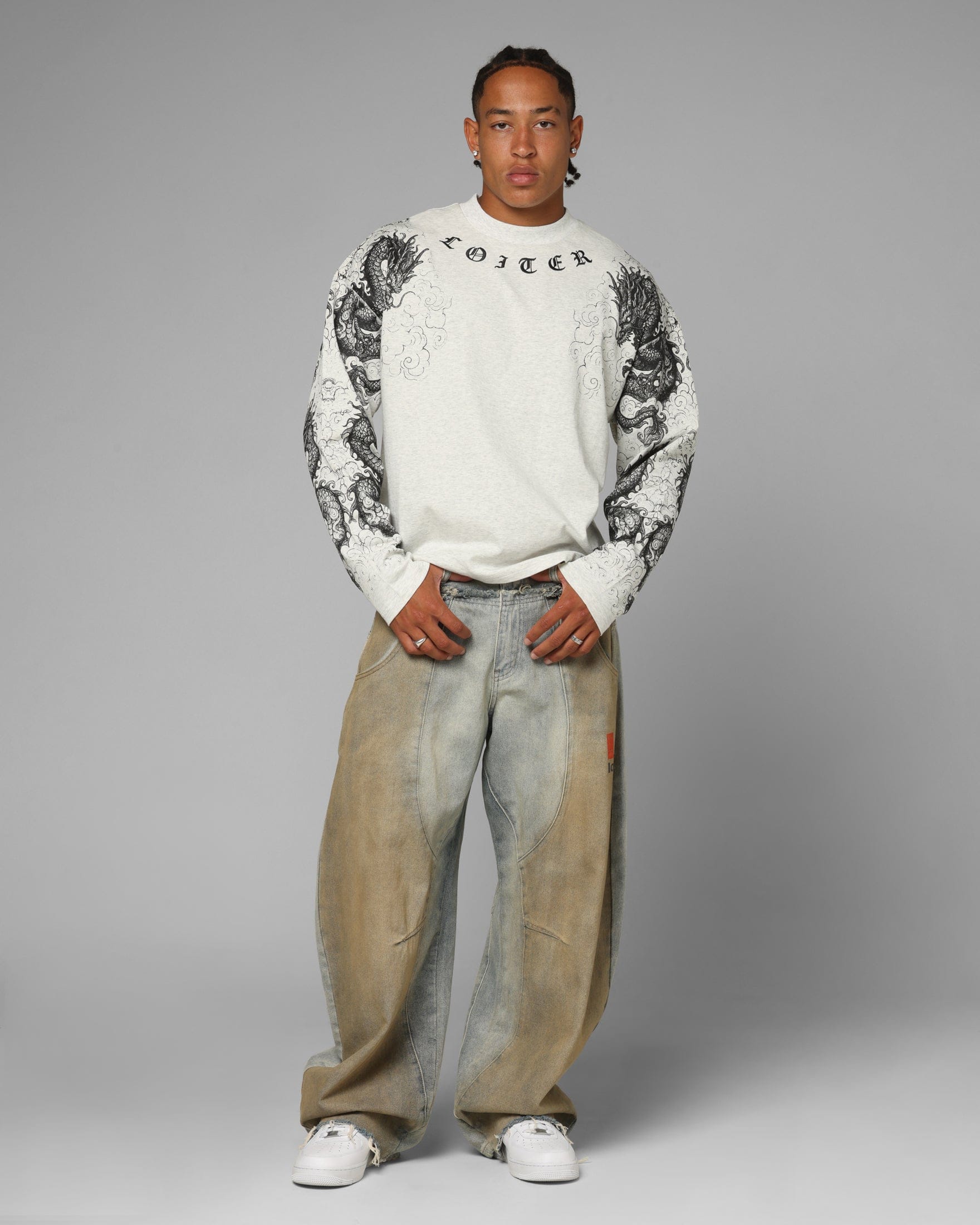 Loiter Dragon Tattoo Long Sleeve T - Shirt White