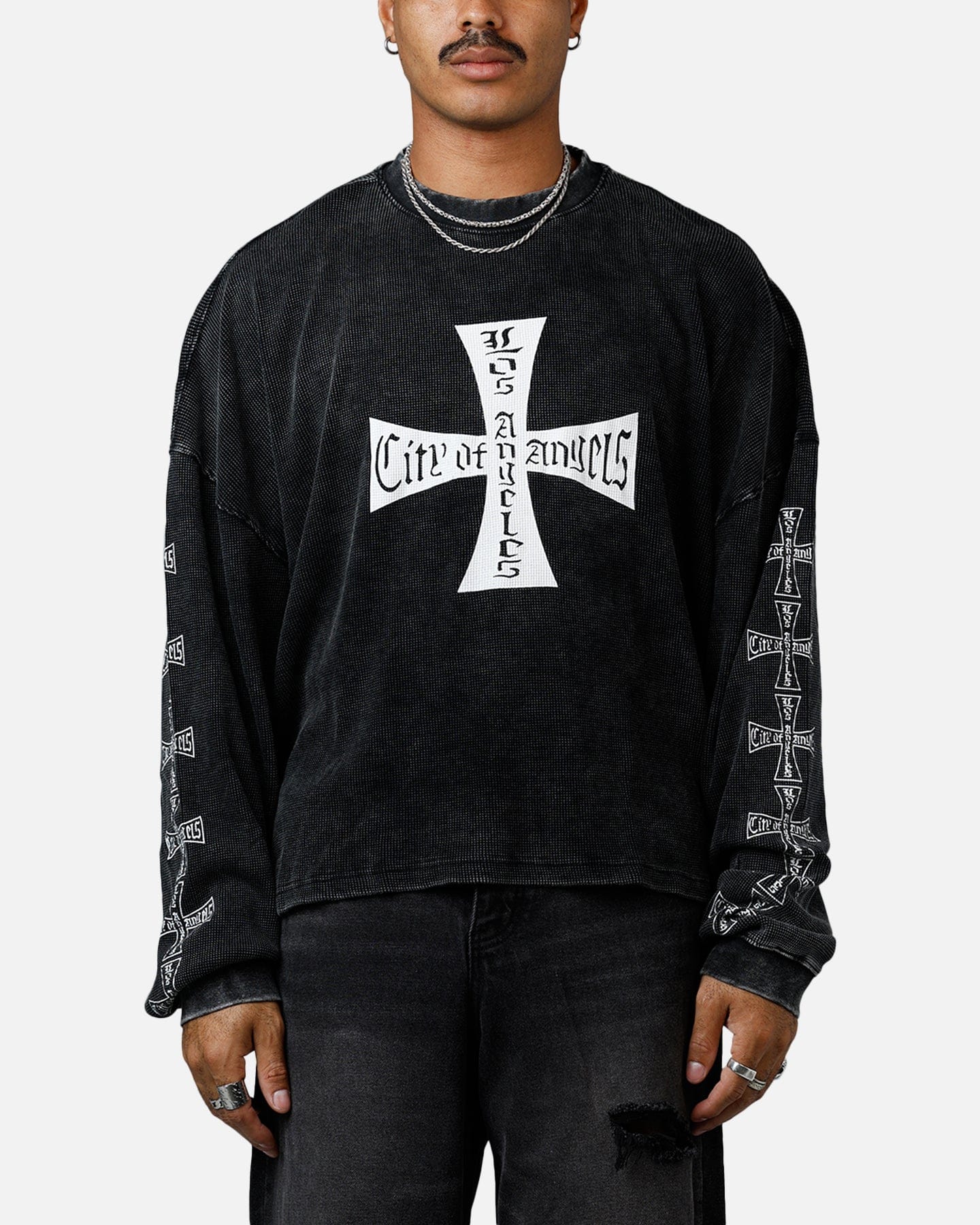 MNML Washed Chopper Thermal Long Sleeve T - Shirt Washed Black