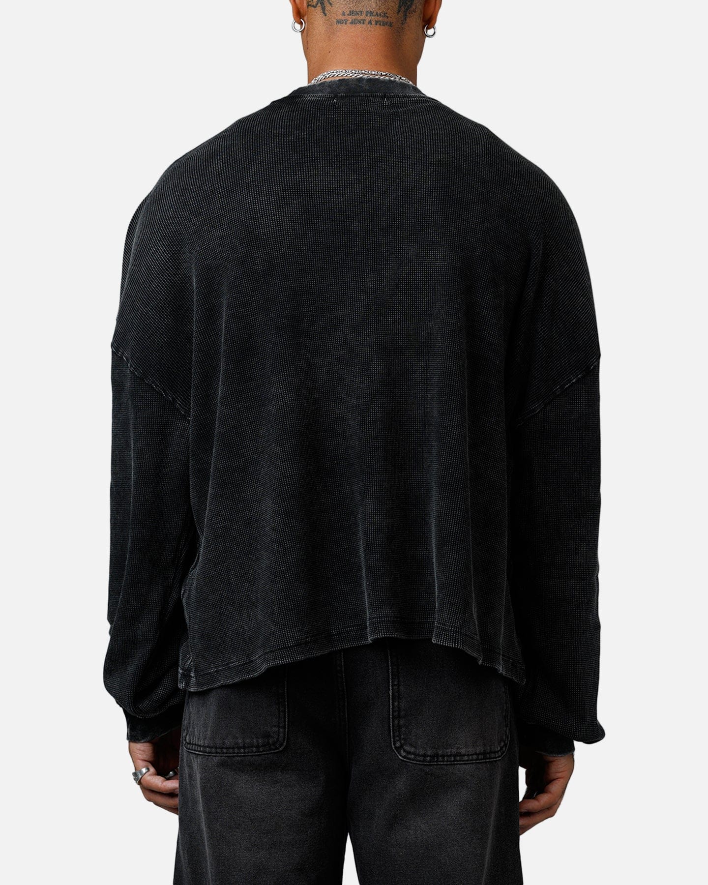 MNML Washed Chopper Thermal Long Sleeve T - Shirt Washed Black