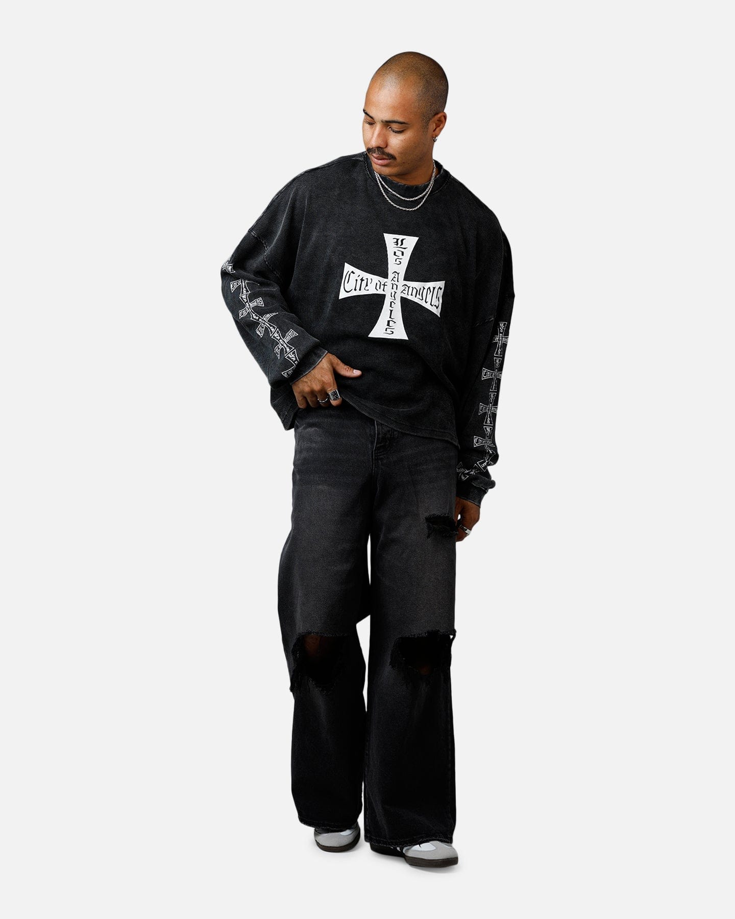 MNML Washed Chopper Thermal Long Sleeve T - Shirt Washed Black